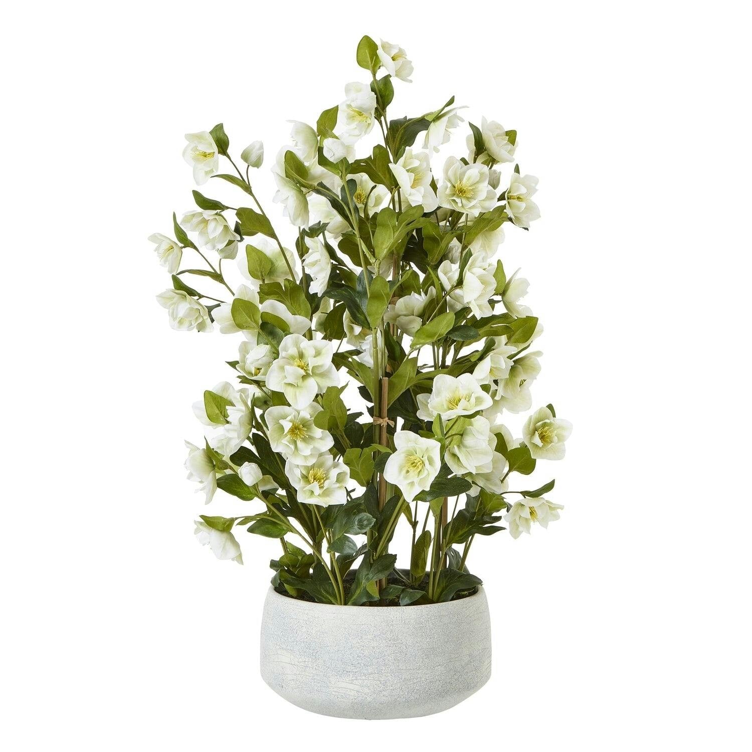 B&Q -  Large Artificial White Hellebore With Grey Ceramic Pot 85Cm - Image 3