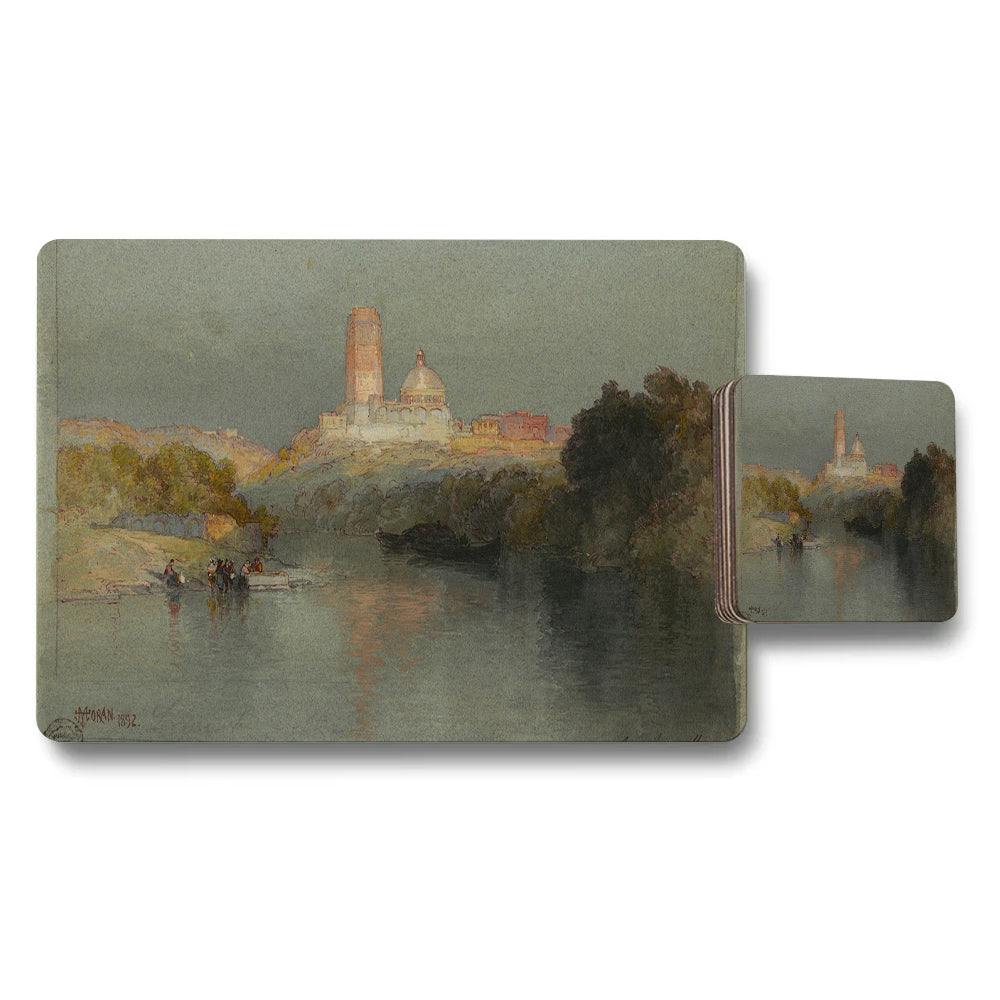 Rackhams River Landscape Placemats Coaster Set With Historic City View