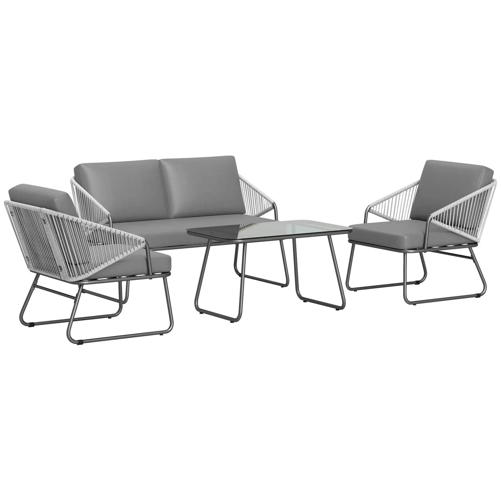Outsunny 4 Piece Rattan Sofa Set Grey Steel Plastic - Image 6