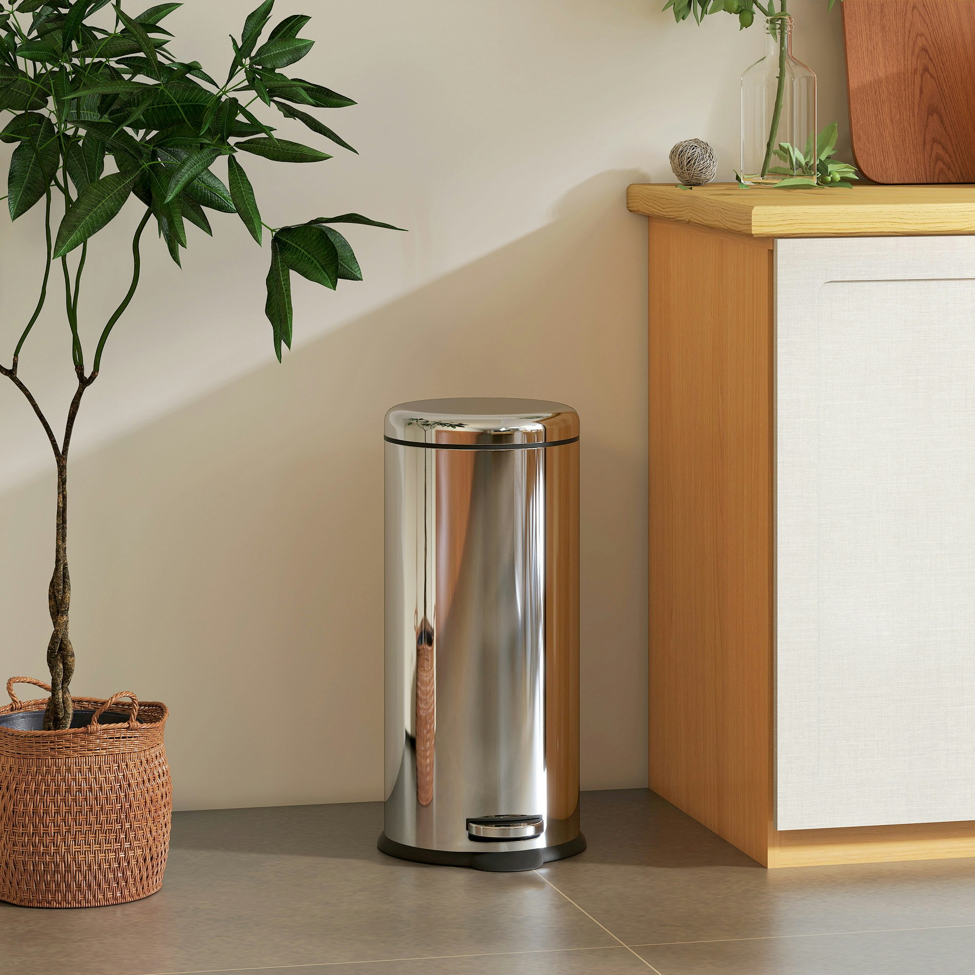 Rackhams Foot Pedal Bin Stainless Steel Metal Waste Rubbish Lid
