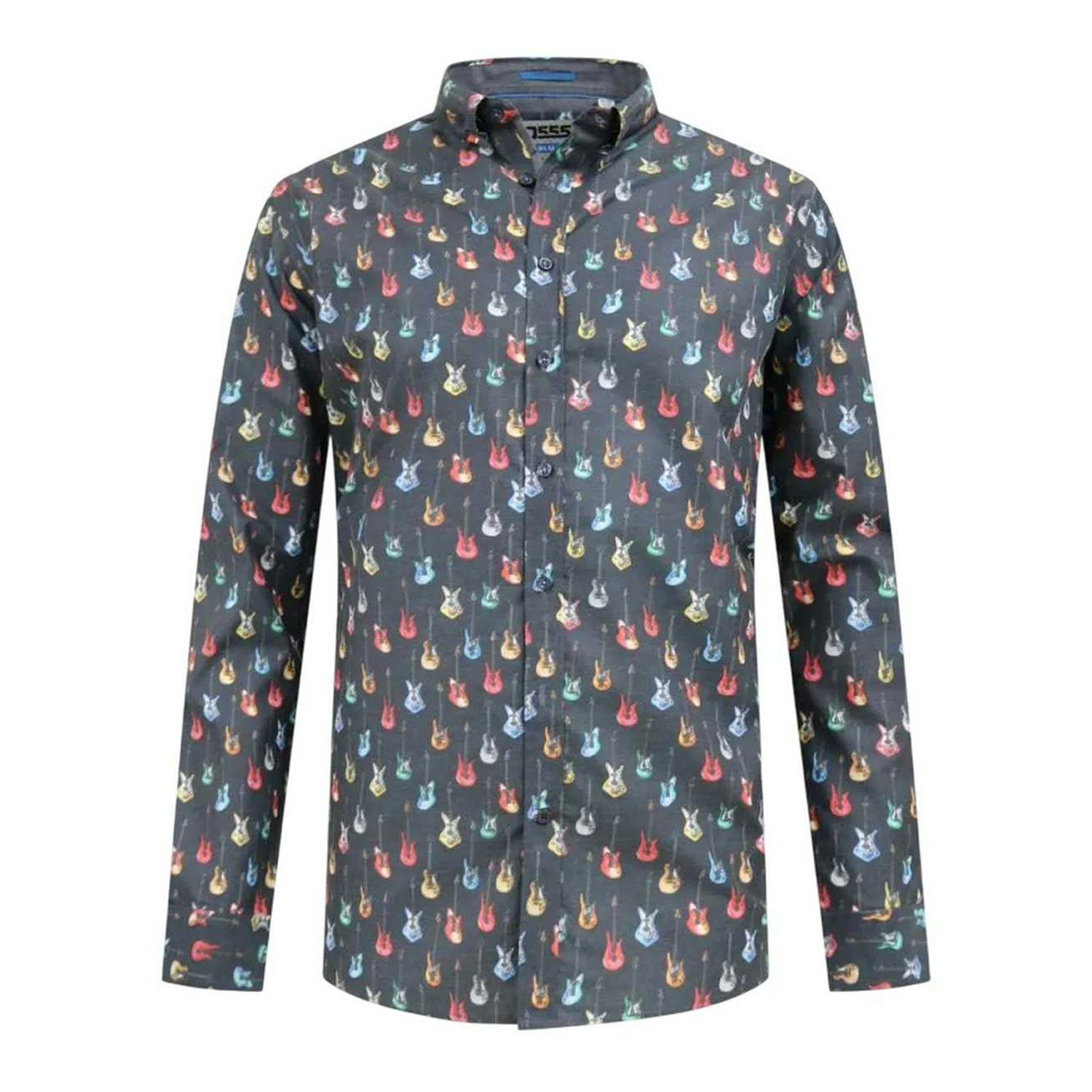 Duke Men's Grey D555 Wakefield Guitar Kingsize Shirt - 5XL - 65% Cotton/35% Polyester