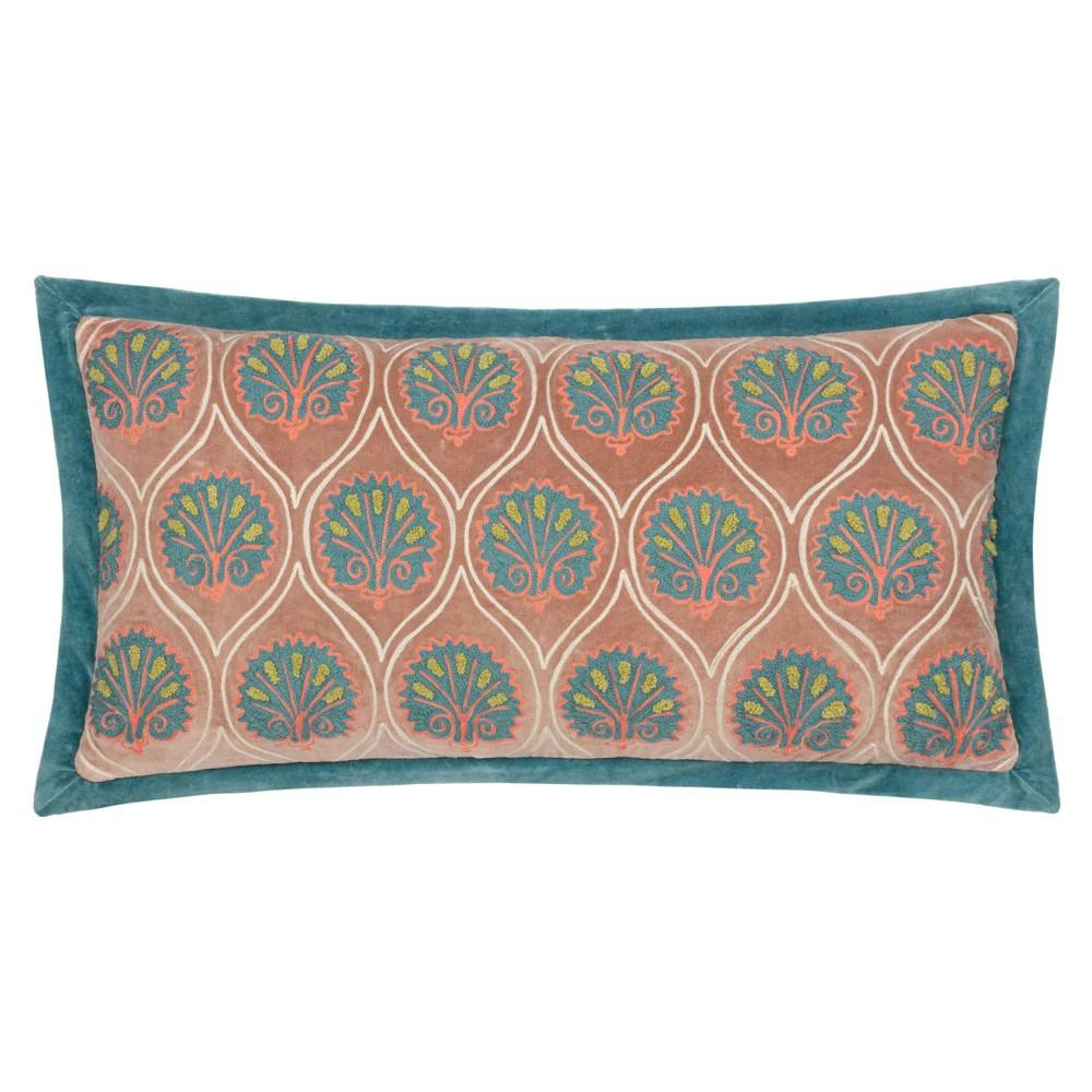 Paoletti Blue Casa Embroidered Cushion Cover - Rose/French - 30Cm X 60Cm - Rose/French - 100% Cotton