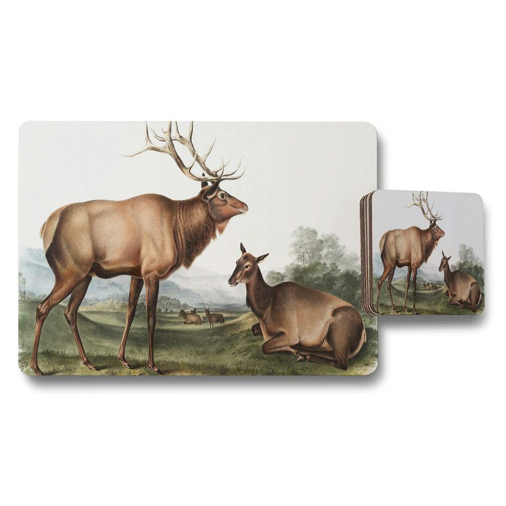 Rackhams Elk And Deer Scenic Placemat And Coaster Set For Dining
