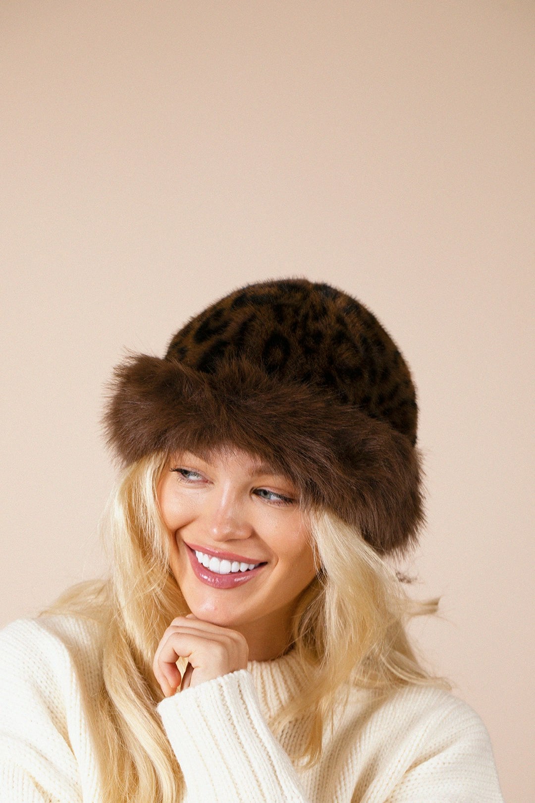 Svnx Women's Brown Leopard Faux Fur Hat In - Image 4