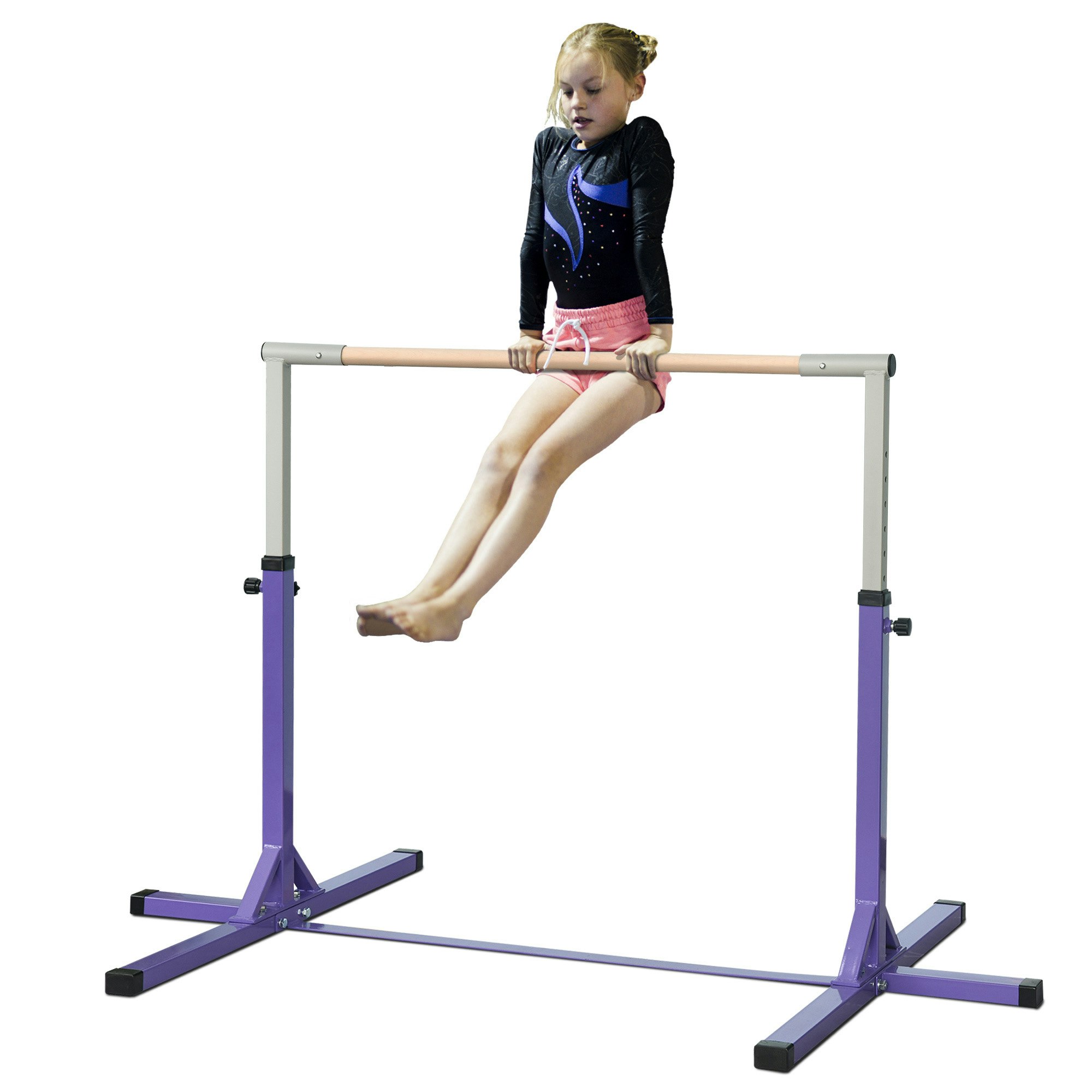 Homcom Purple Adjustable Kids Gymnastics Bar Horizontal Training Steel Frame Size 13