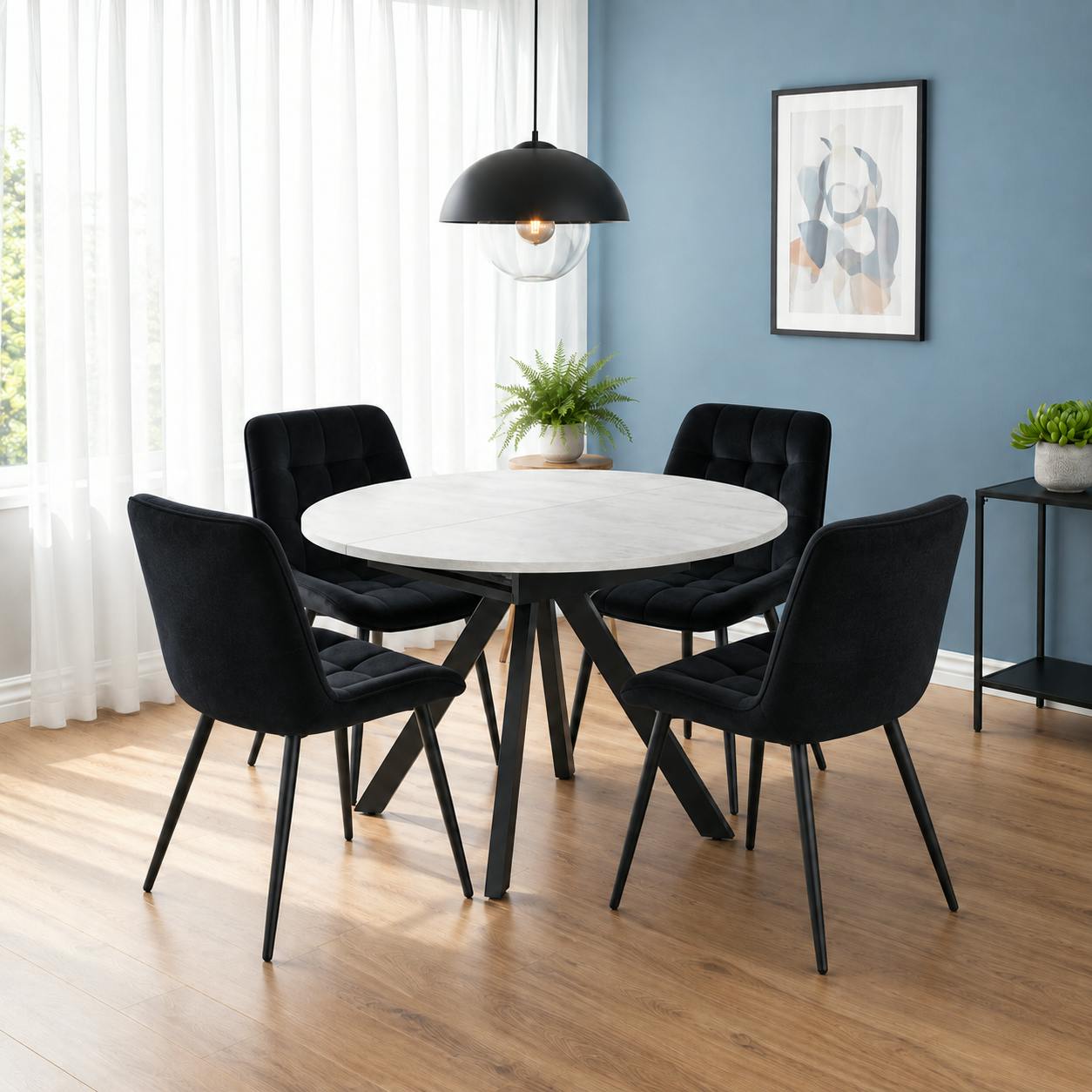 Rackhams Black Harley Extendable Dining Table With 4 Erica Chairs