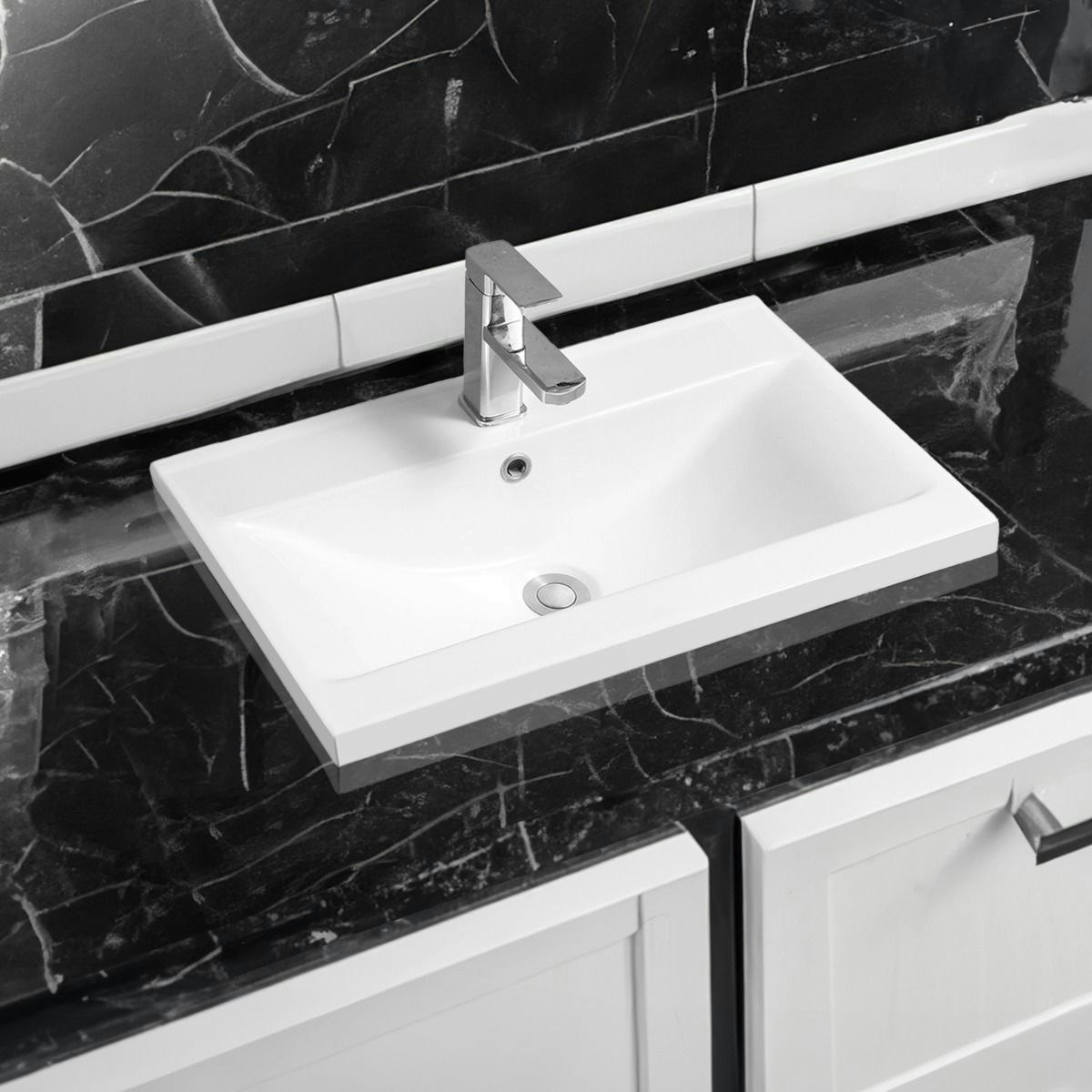 Rackhams White 5004 Ceramic 61Cm Mid-Edge Inset Basin With Dipped Bowl - Ceramic - 61Cm