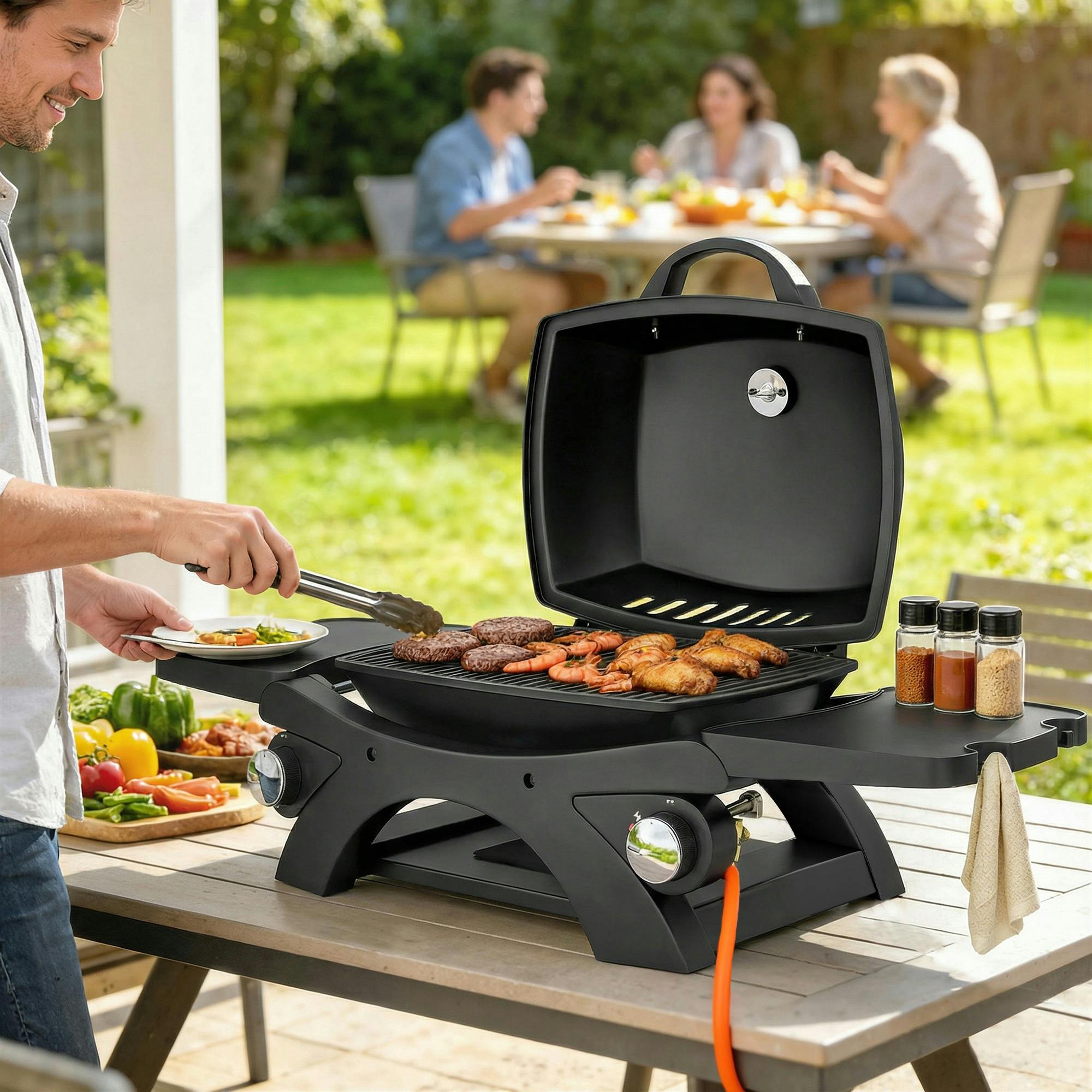 Rackhams Black 2 Burner Gas Grill, Tabletop Bbq With Cast Iron Grates, - Gas Grill - 1 - Steel, Cast Iron, Plastic