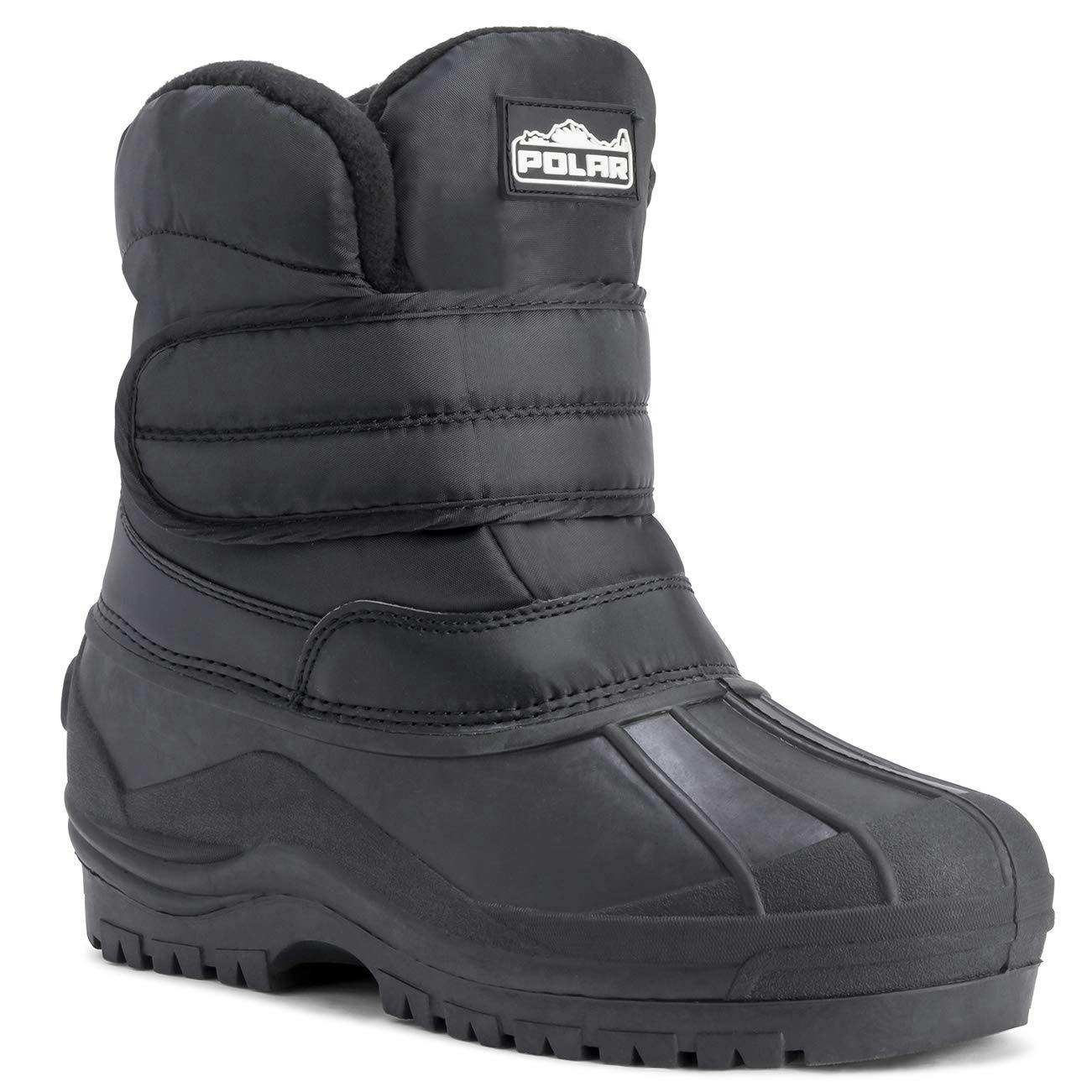 Viva Men's Black Polar Waterproof Nylon Snow Boots - Anti-Slip Rubber Sole - 12