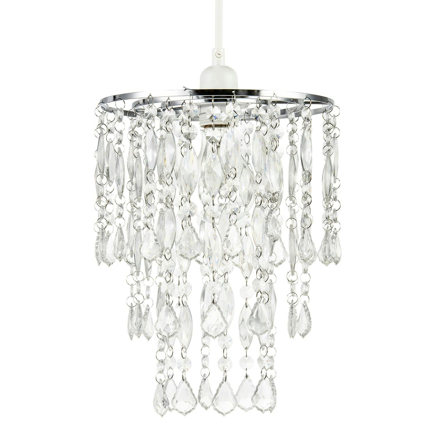 Happy Homewares Light Chandelier Style Pendant Shade With Tiers Of Clear Acrylic Drops