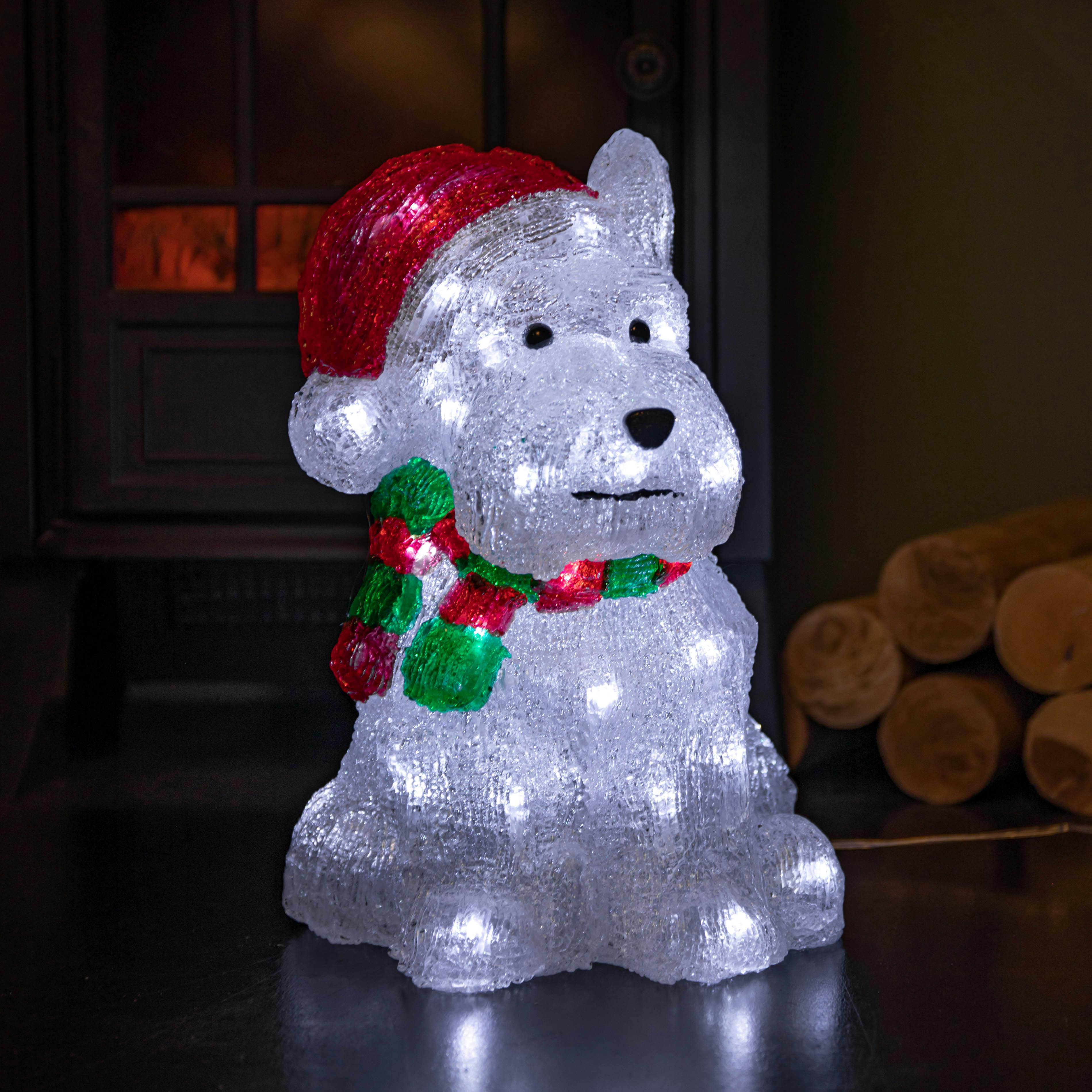 Rackhams Light/White 31Cm Up Acrylic Christmas Westie Dog Decoration With 40 Leds