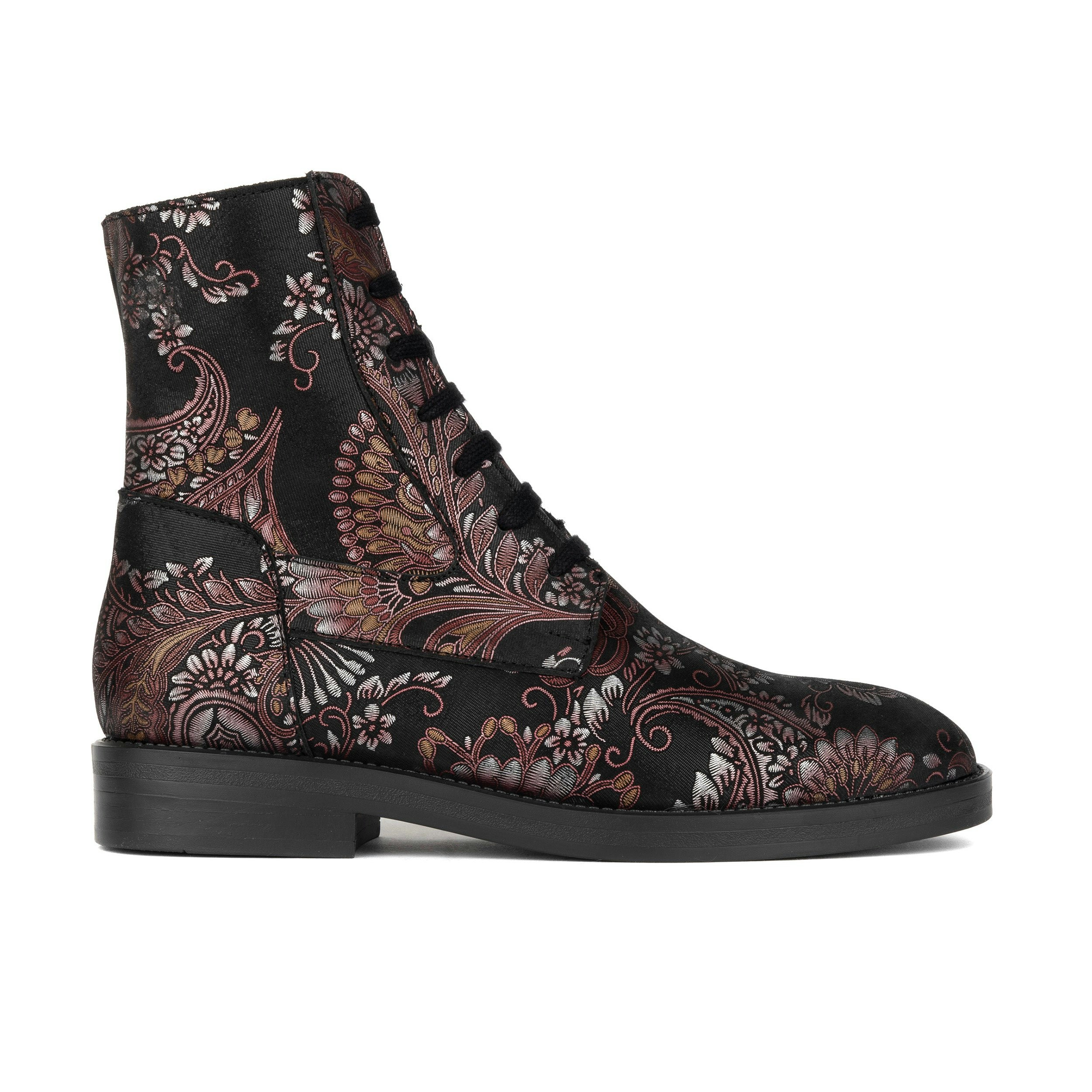 Embassy London Women's Black/Burgundy Didi Wool - & - Leather Lace-Up And Zip-Up Round Toe Combat Boot - Uk 6 / Eu 39 / Us 8