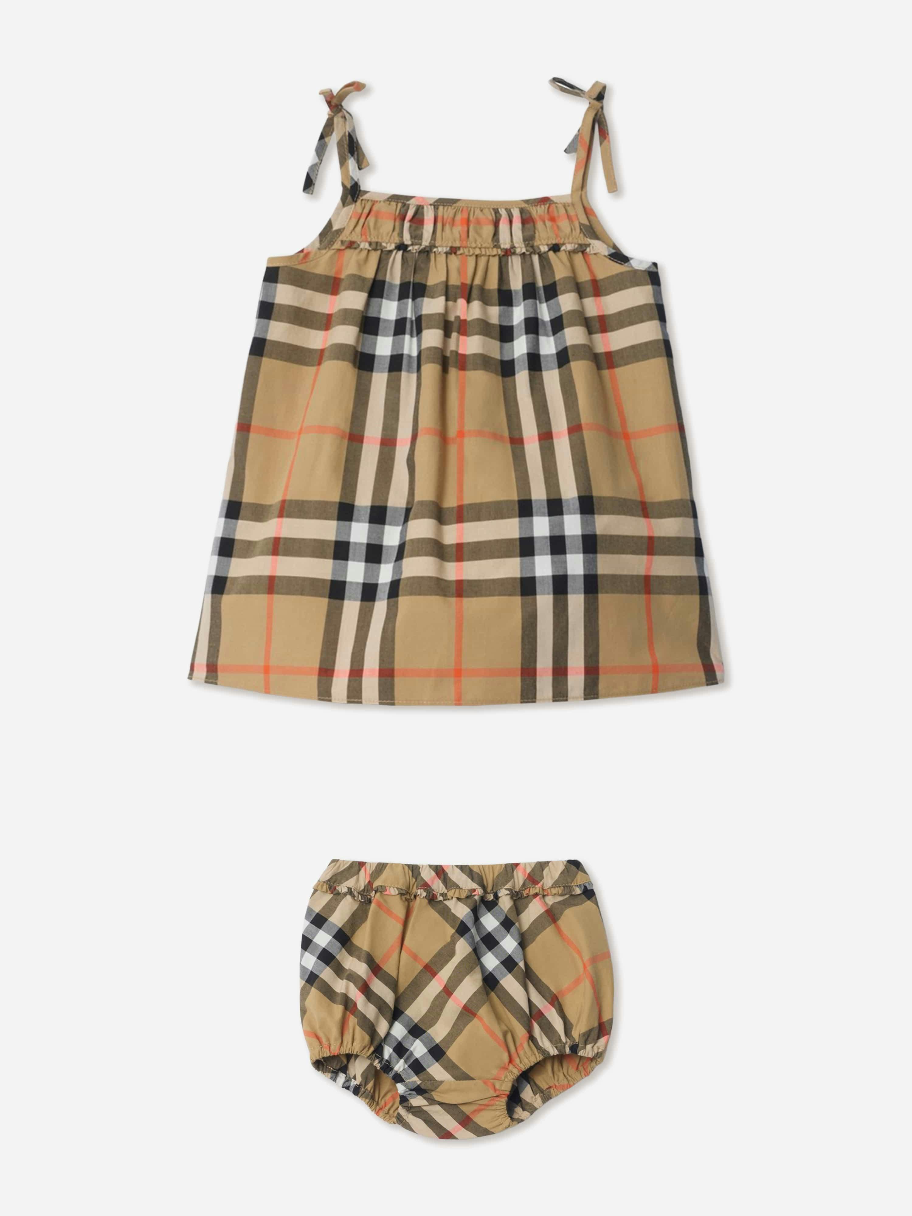 Burberry Kids Girls Beige Burberry Baby Betty Check Cotton Dress In - Camel - 6 Mths