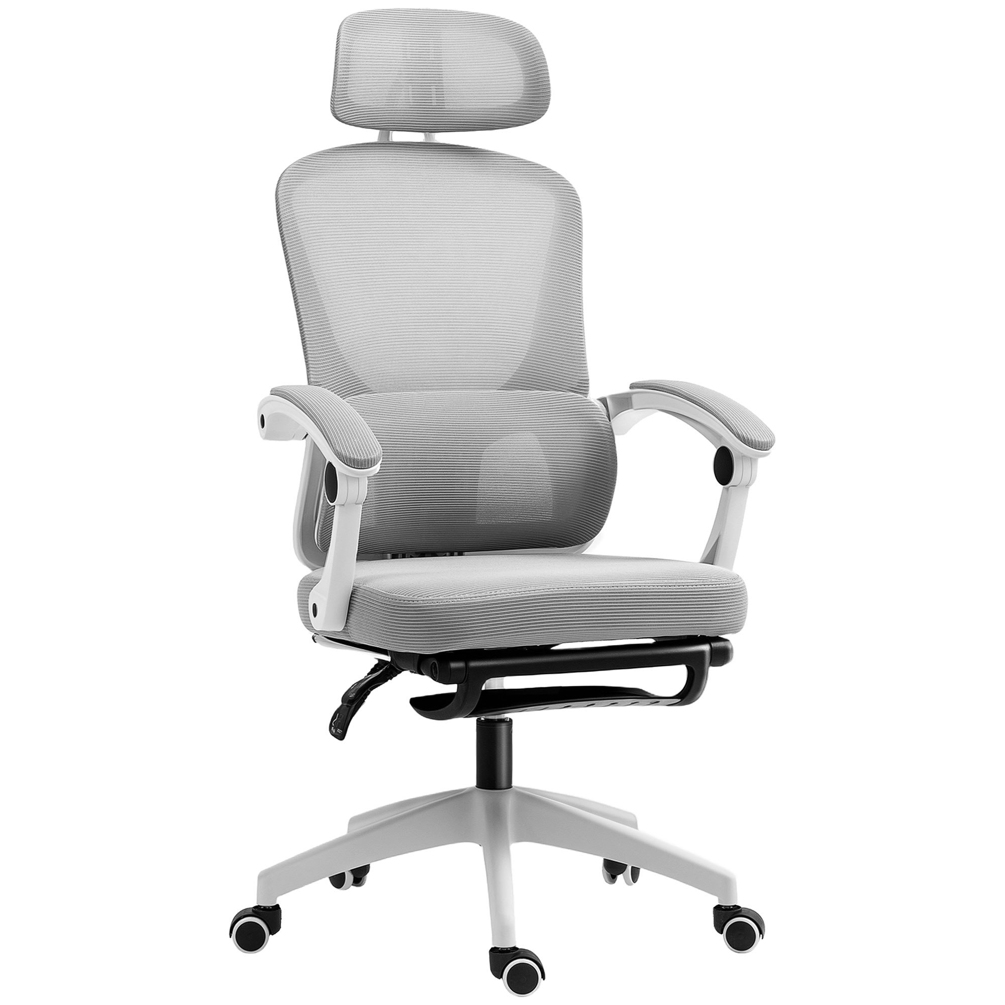 Homcom Grey Mesh Ergonomic Office Chair With Lumbar Support, Headrest,