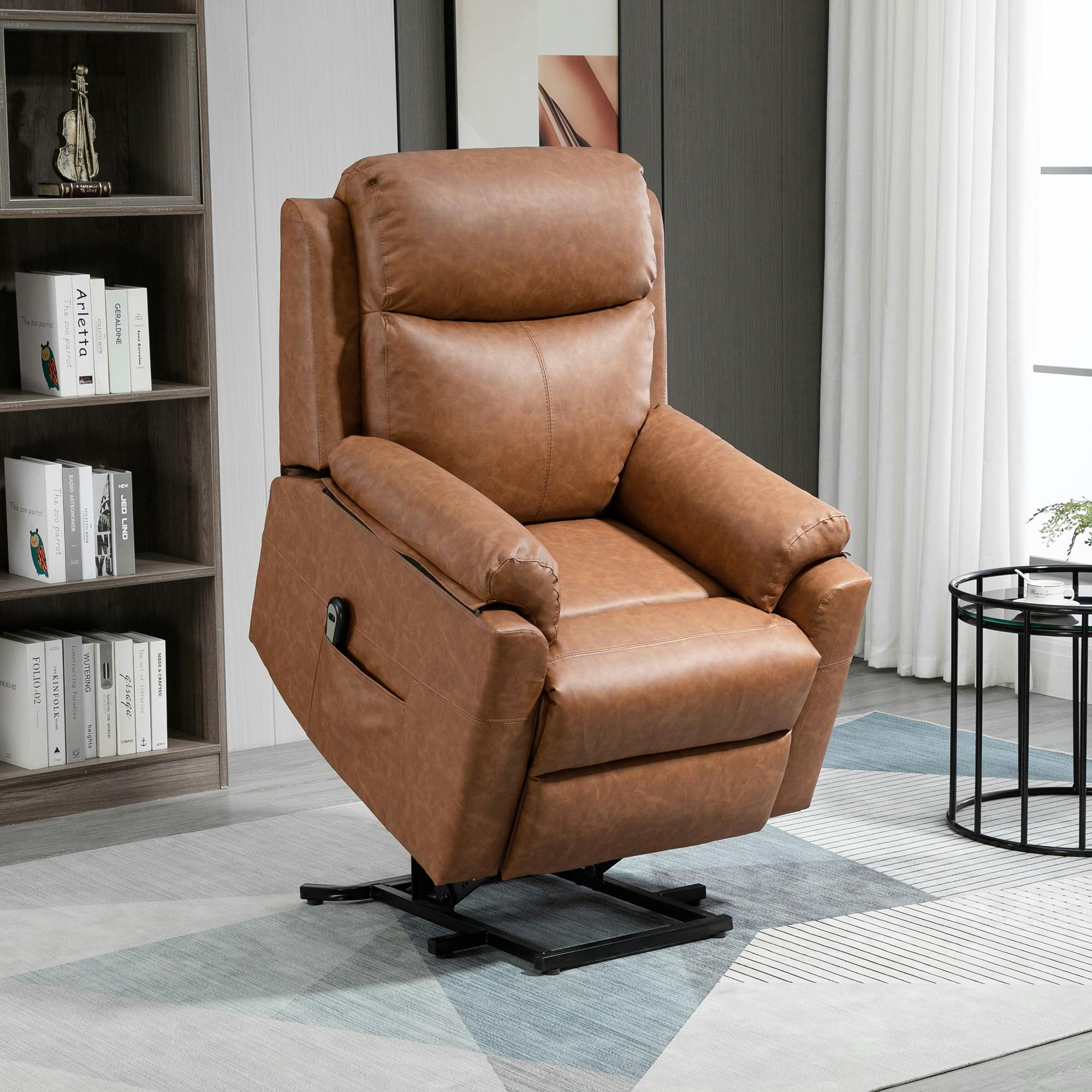 Homcom Brown Power Lift Chair Electric Riser Armchair With Remote Control