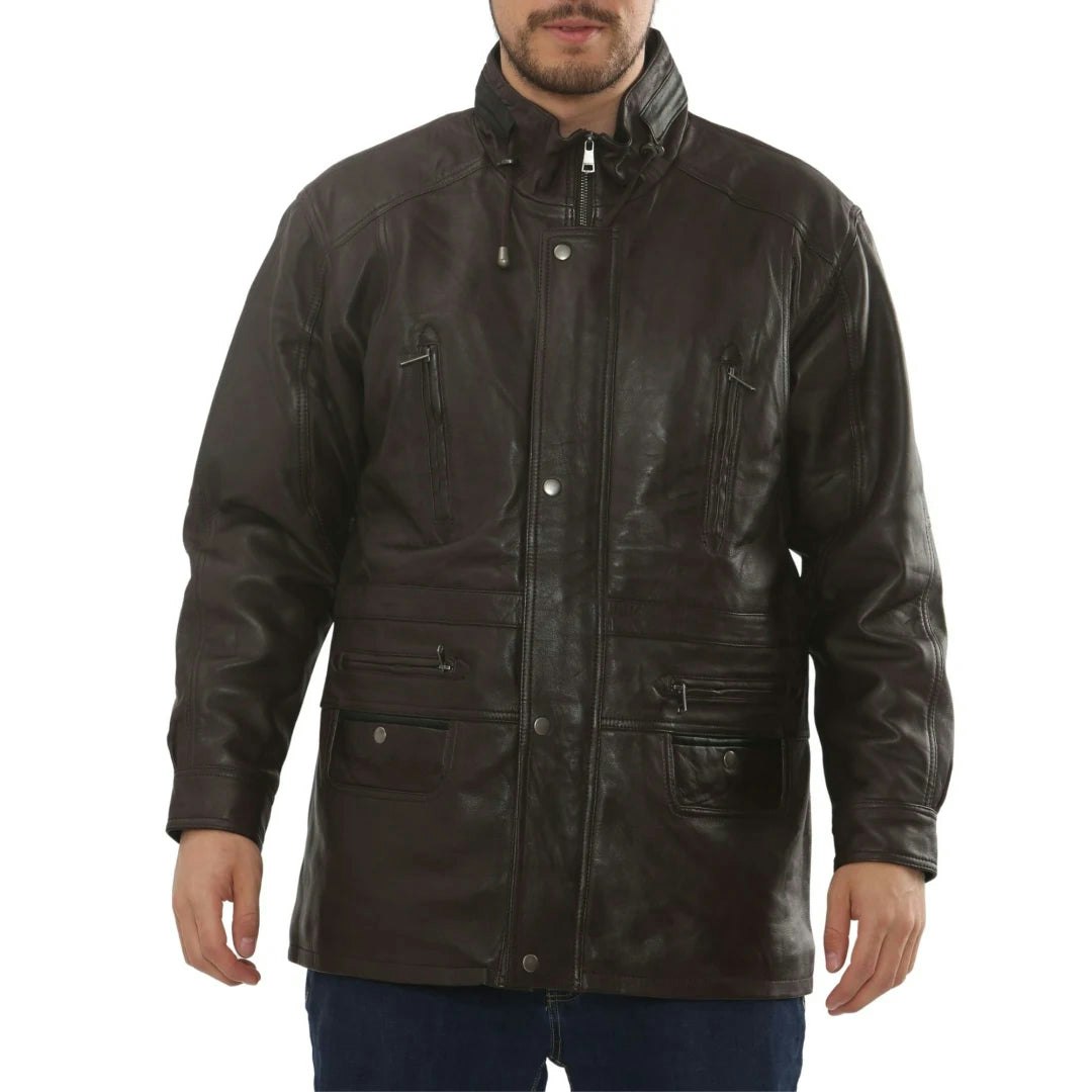 Infinity Leather Men's Brown Leather Company Lambskin Leather Mid Length Jacket - 5XL