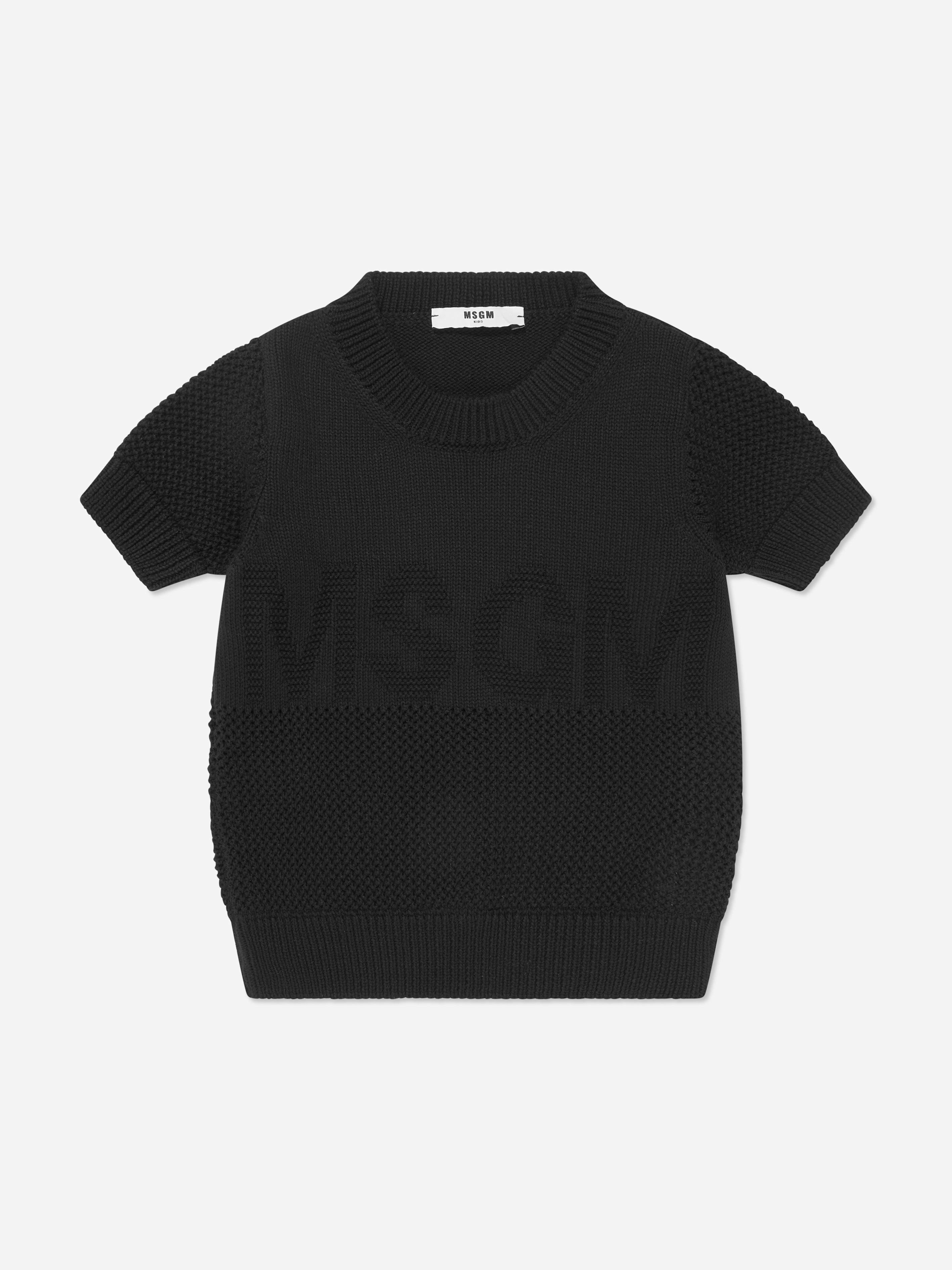 Msgm Girls Black Cropped Logo T-Shirt In - 10 Yrs