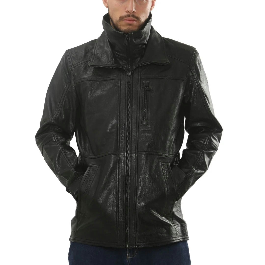Infinity Leather Men's Black Leather Company Leather Motorcycle Jacket Classic Biker Coat - 4XL