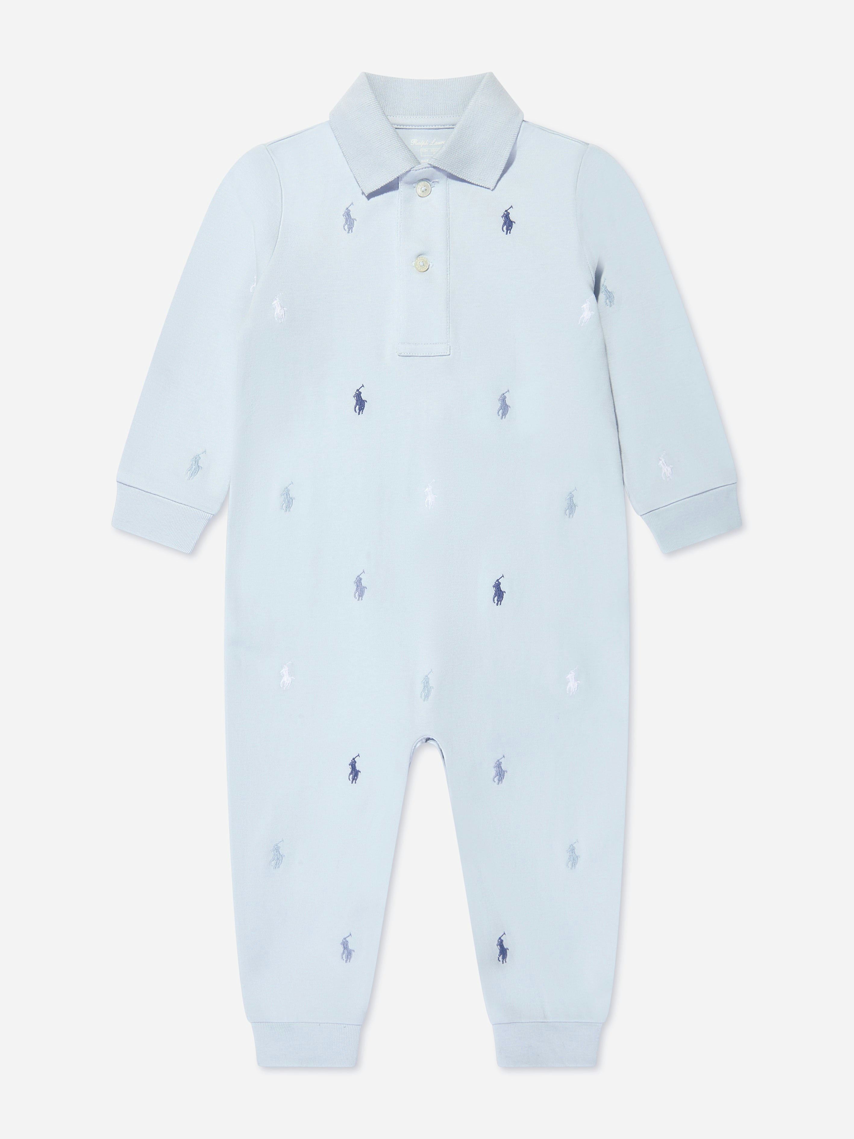 Ralph Lauren Kids Boys Blue Baby Logo Romper In - 9 - 12 Mths