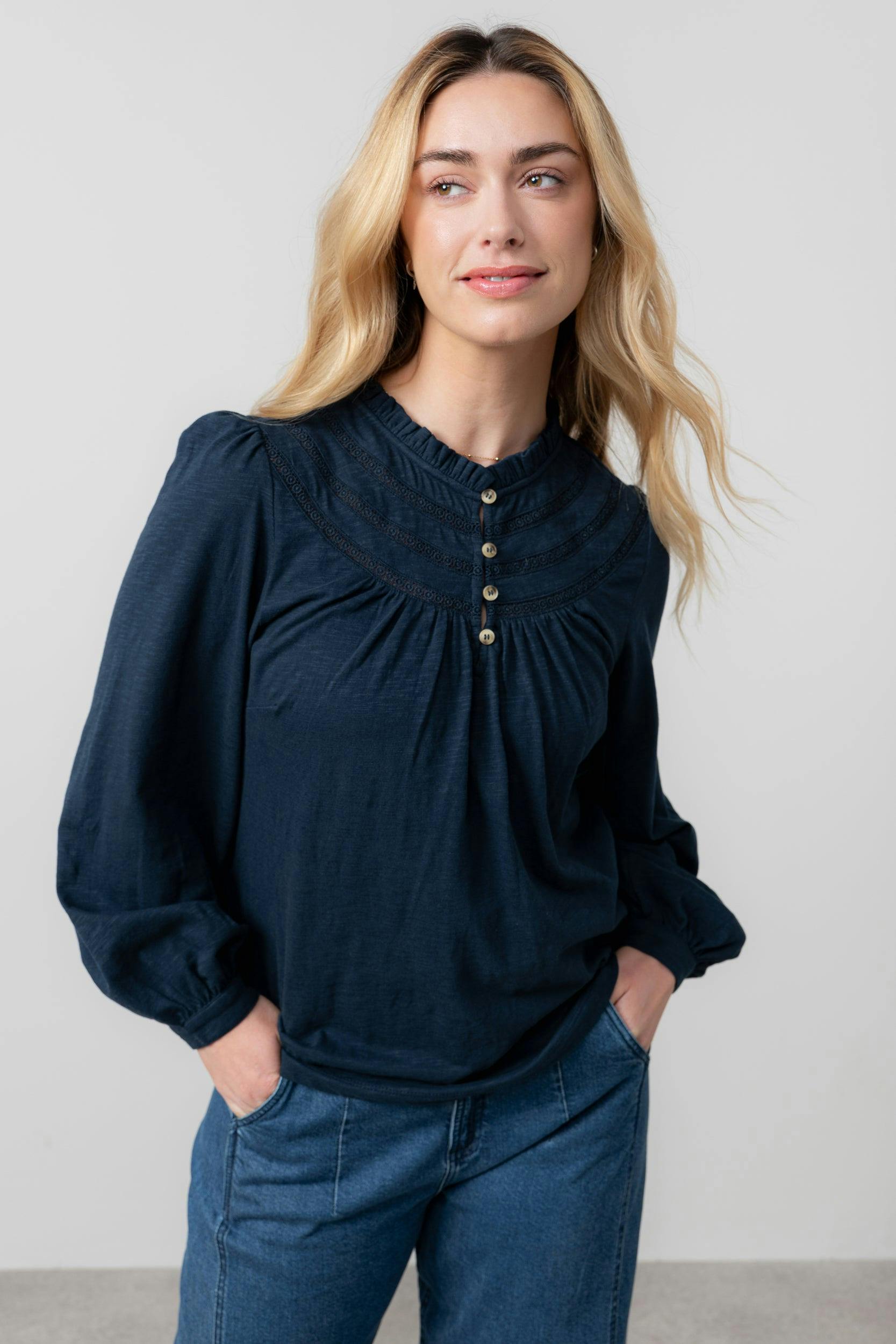 Lily & Me Luna Organic Cotton Blouse Navy - 12 - Navy