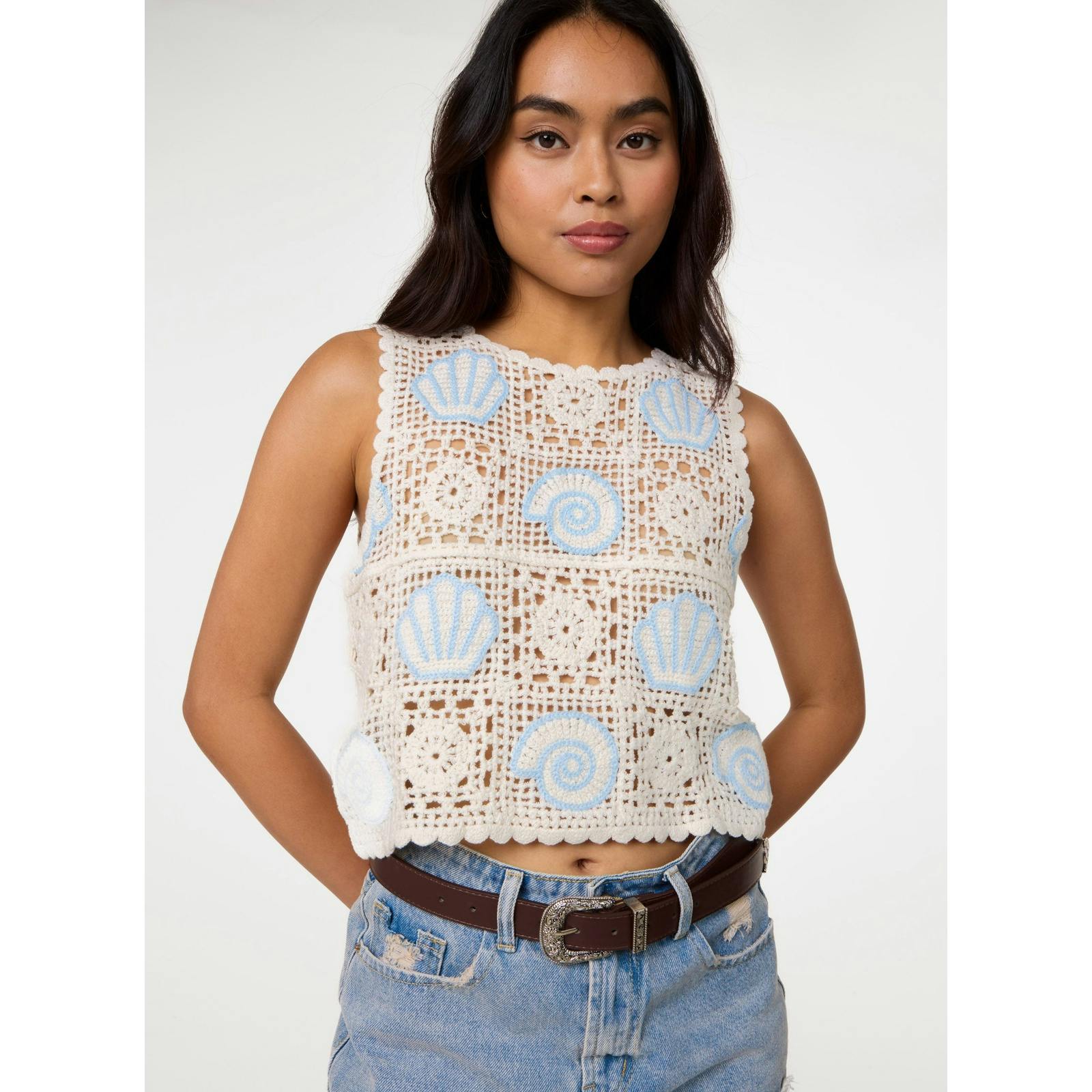 Pink Vanilla Sea Shell Crochet Top - S-M - Stone