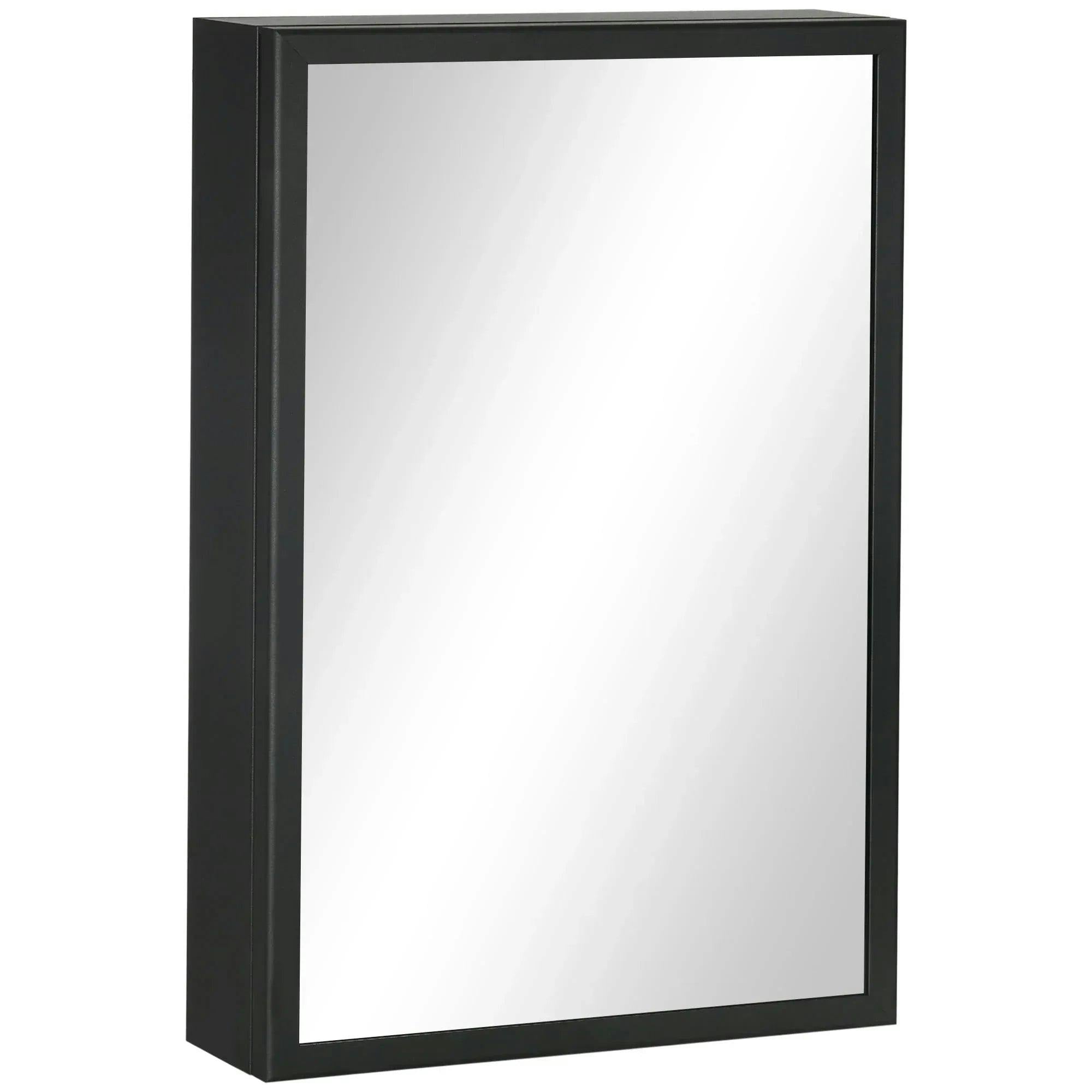 Rackhams Black Bathroom Cabinet With Mirror, Wall Mounted Bathroom Mirror Cabinet With Storage Shelves, 40 X 12 X 60 Cm, - Image 6