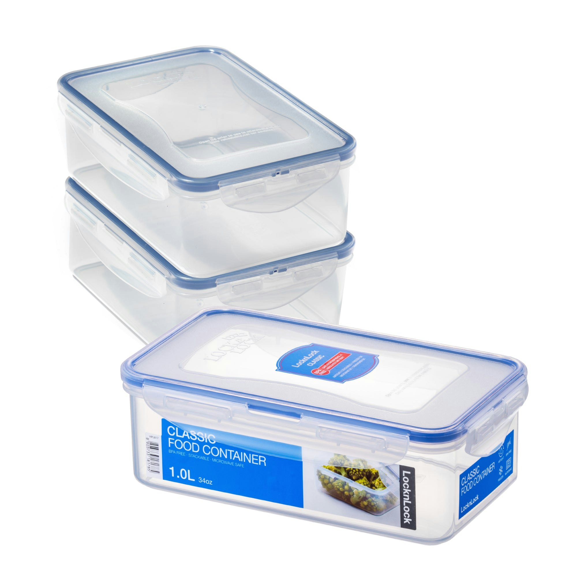 Rackhams Rectangular Food Containers With Lids, 3 X 1L