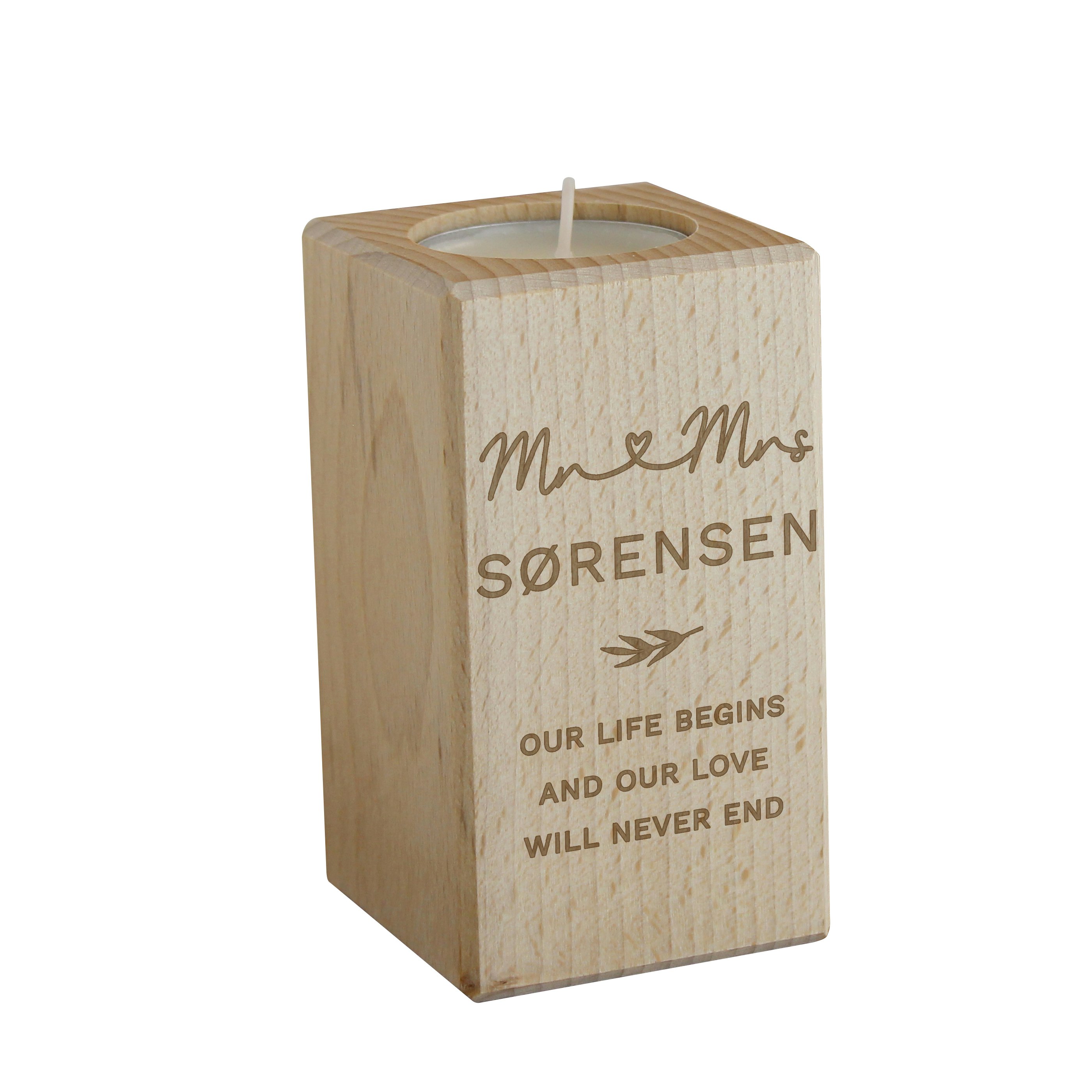 Rackhams Grain Personalised Wedding Wooden Tealight Holder