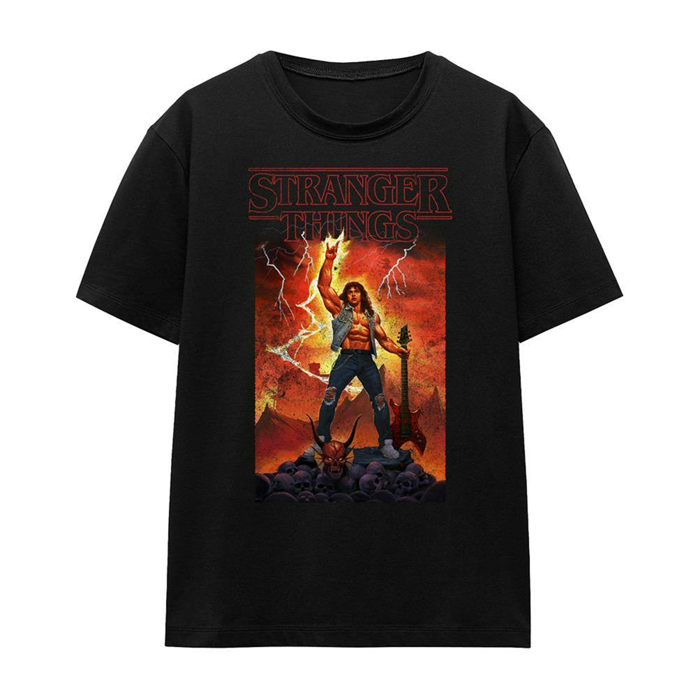 Stranger Things Women's Black Rock Of Eddie Munson T-Shirt - Xl