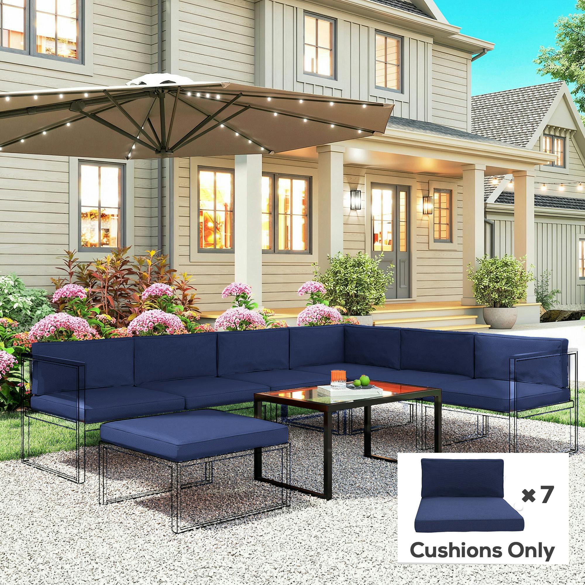 Rackhams Dark/Blue Replacement Cushions For Outdoor Furniture Garden Seat Cushion Pad - Polyester - Outdoor Seat Cushion Set
