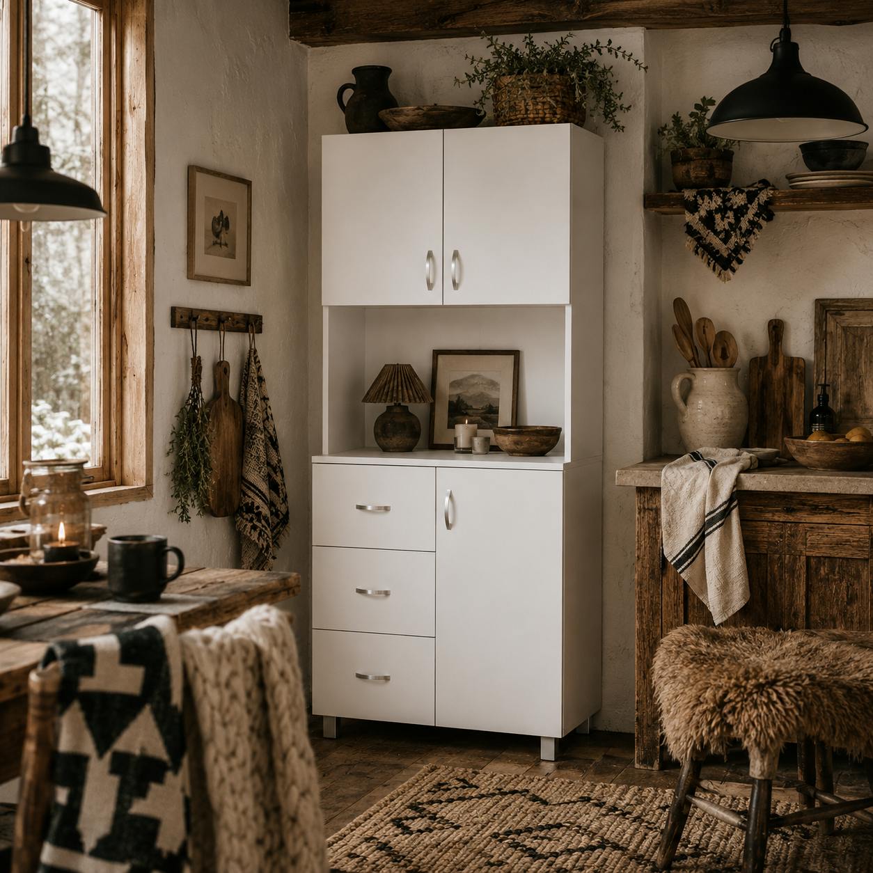 Rackhams White Dika Wooden Tall Kitchen Storage Cabinet With Doors Drawers And Adjustable Shelving 183.5 Cm