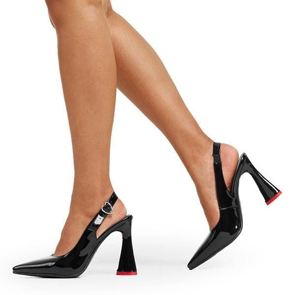 Lamoda Women's Oh Baby Blackpat Platform Heels Trendy Bold Stylish Fashion Statement - Uk3