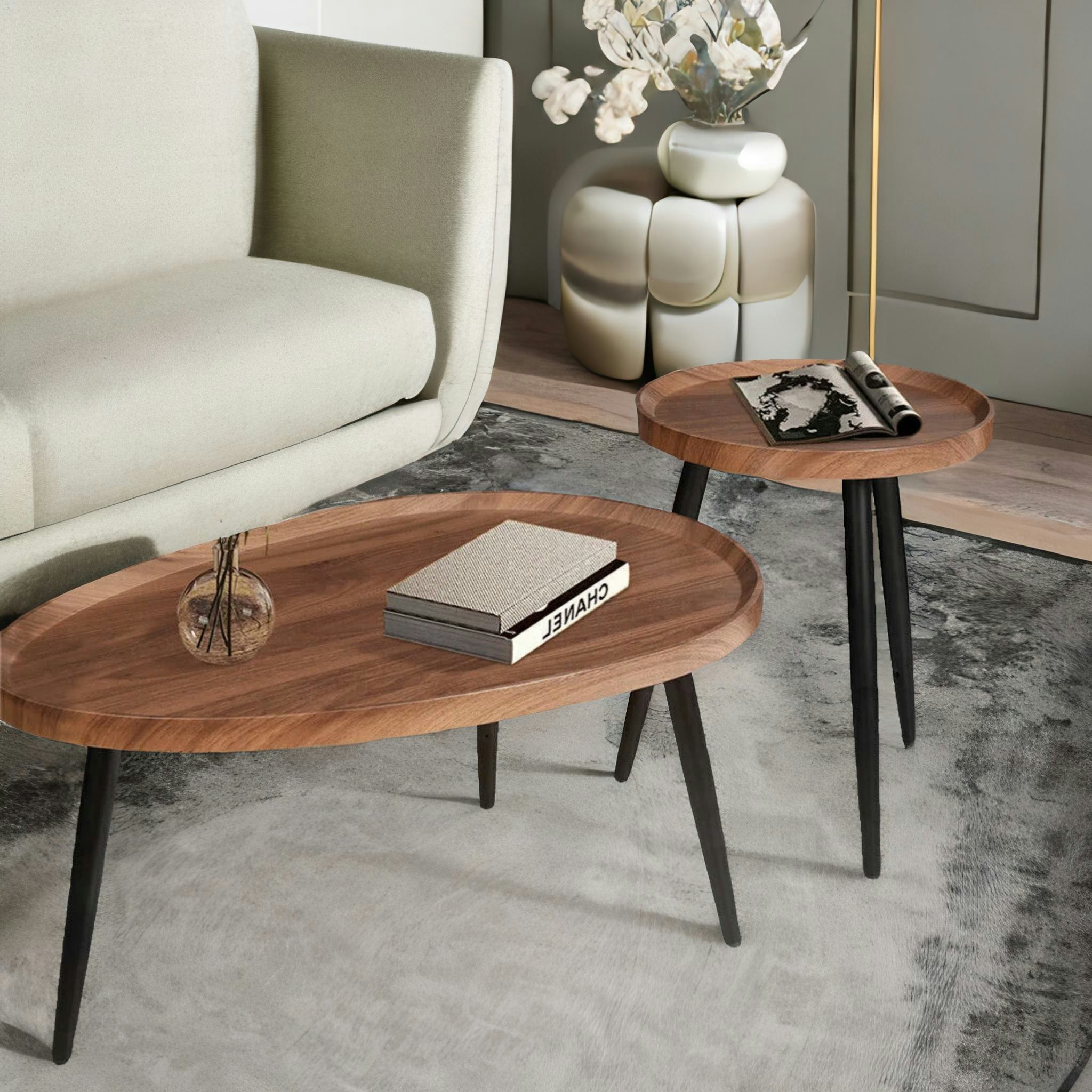 Rackhams Brown 2Pc Industrial Nesting Coffee Tables Rustic