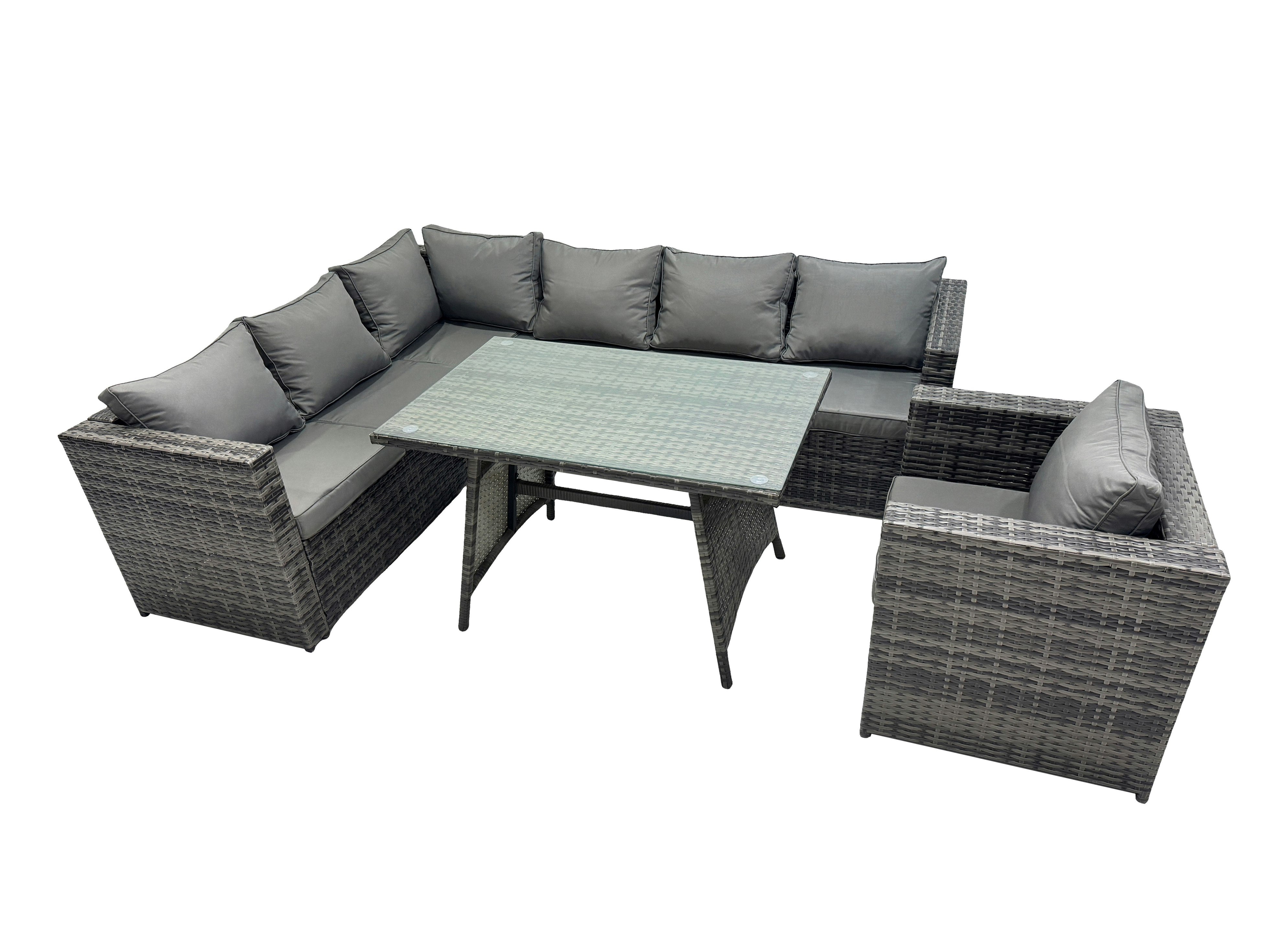Fimous Dark/Grey 7 Seater Outdoor Pe Rattan Sofa Set With Dining Table Patio Garden Furniture Sets With Chair Mixed