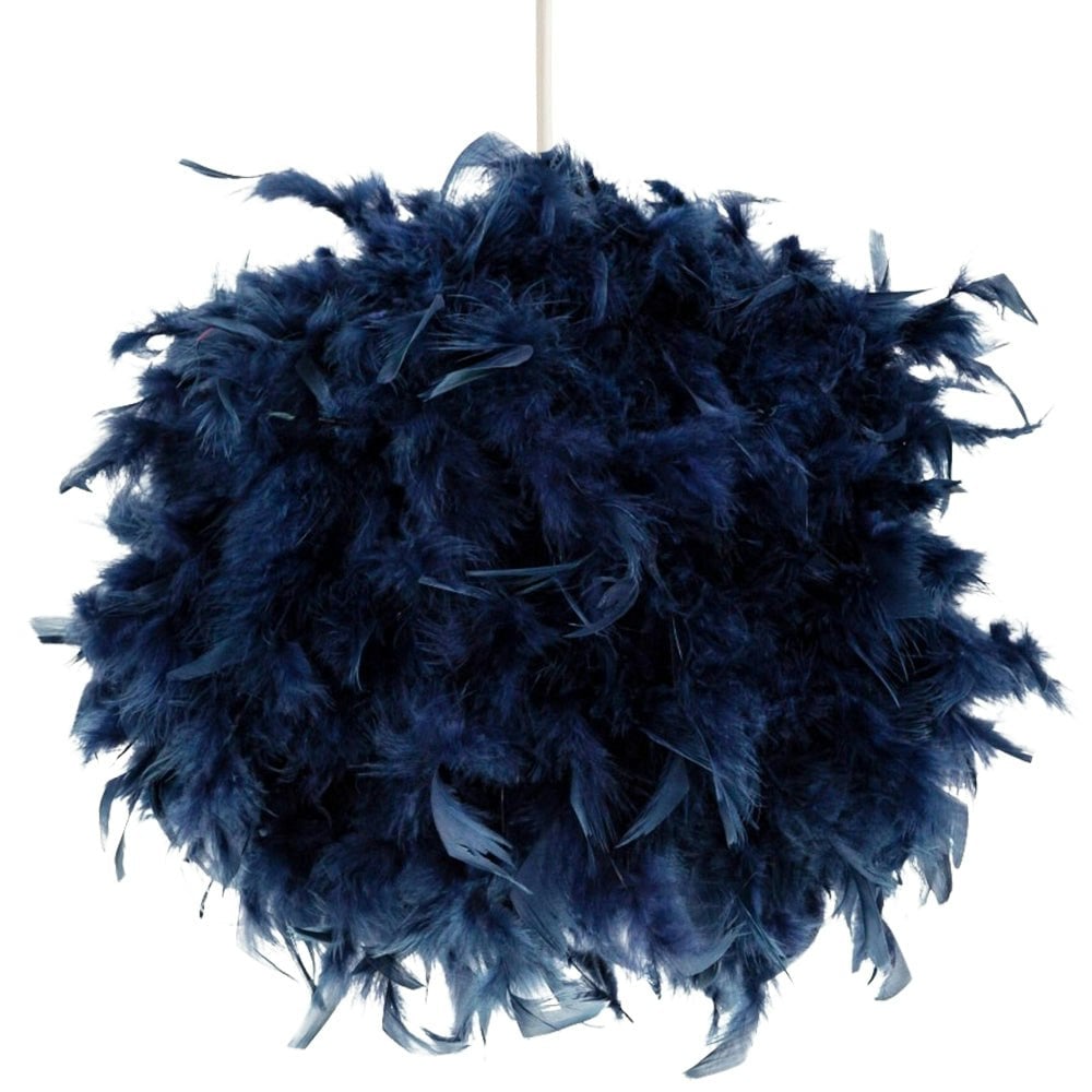 Happy Homewares Blue/Light Contemporary And Unique Large Real Feather Decorated Pendant Shade