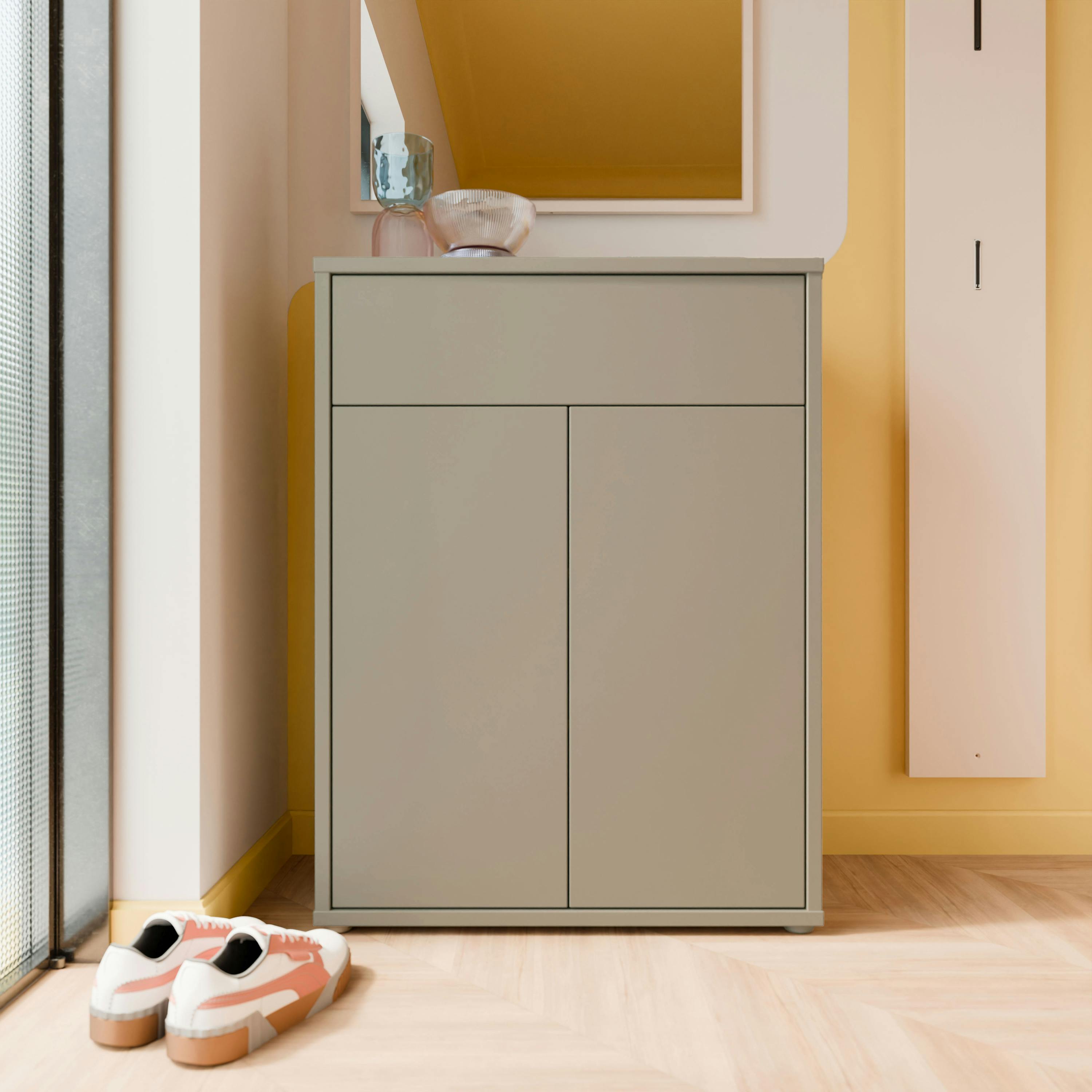 Rackhams Alice Springs Compact Shoe Cabinet With 2 Doors Push-To-Open & 1 Drawer Push-To-Open In Taupe - Matt - Standard - Taupe