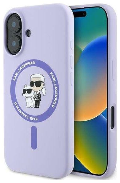 Karl Lagerfeld Purple Liquid Silicone Karl & Choupette Case With Magsafe For Iphone 16 6.1" - Klhmp16sscmkcrhu