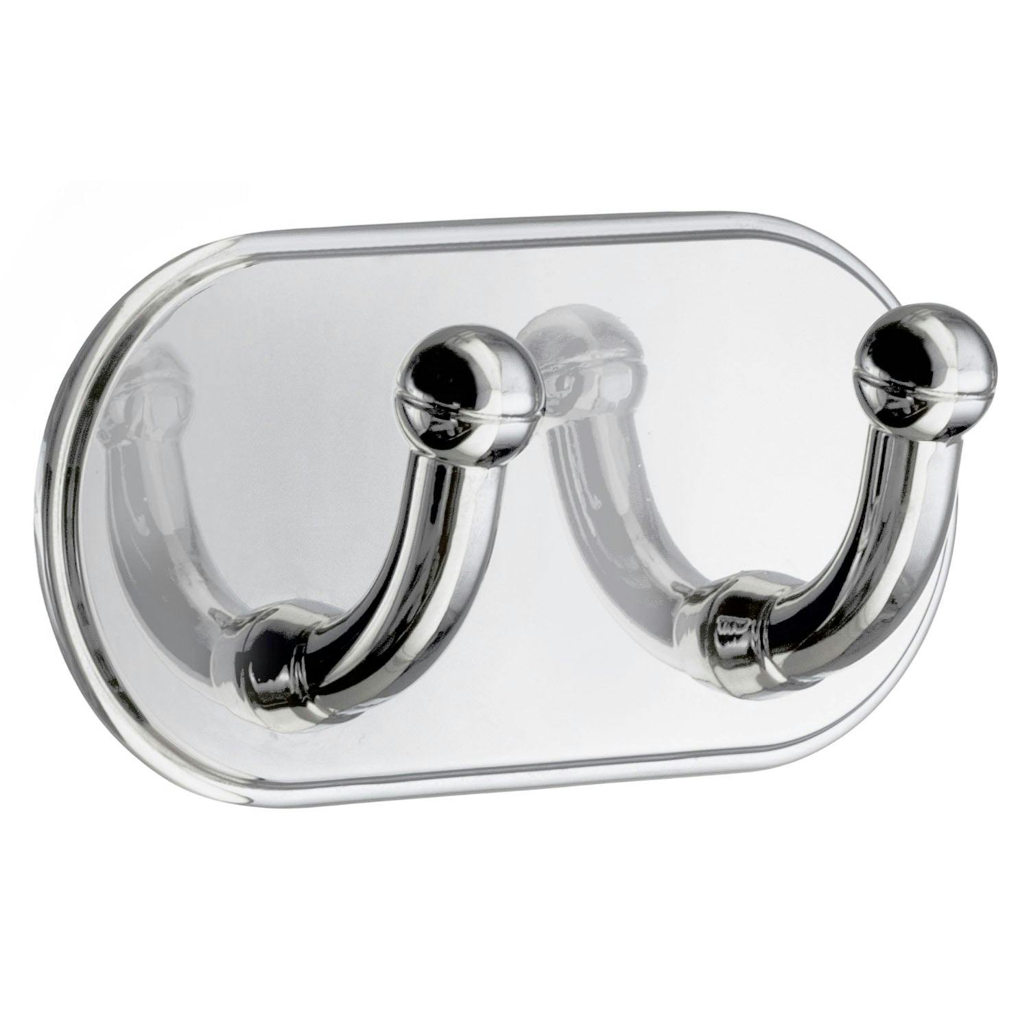 Rackhams Polished Chrome Double Hook (96 X 48Mm) Self Adhesive Bathroom Wall Mounted