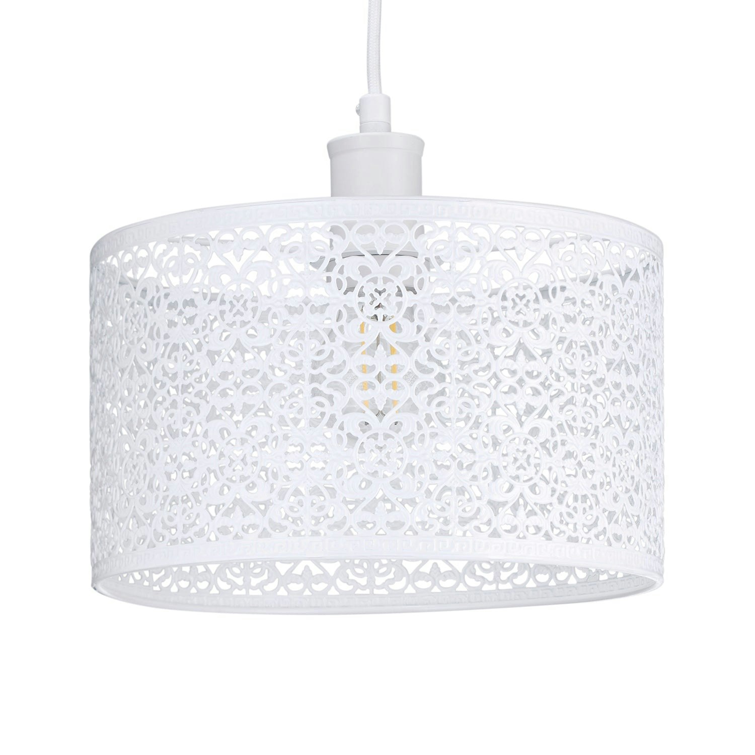 Rackhams White Ornate Moroccan Style Decorated Gloss Metal Pendant Lamp Shade 25Cm X 15Cm