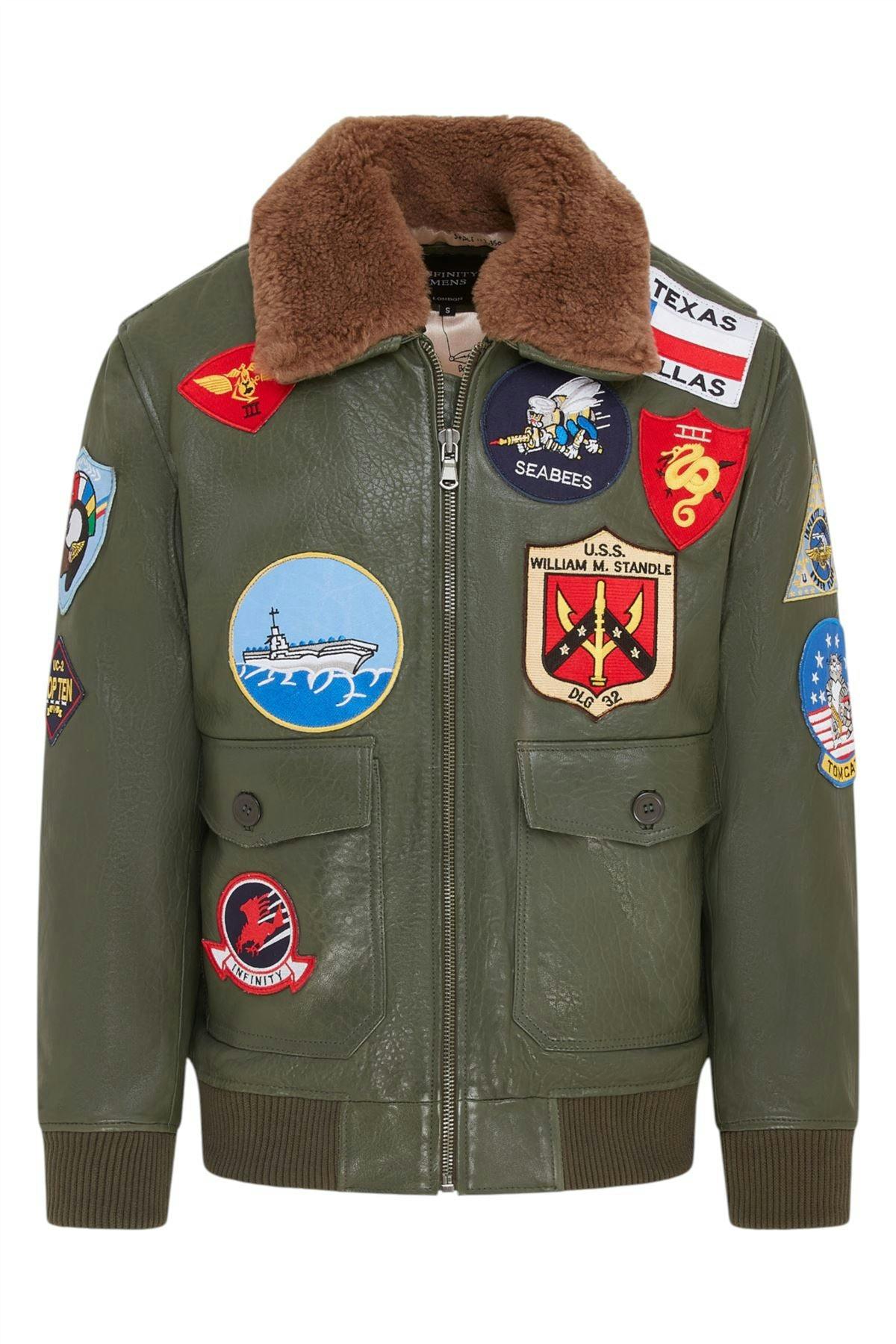 Infinity Leather Men's Green Top Gun A2 Leather Bomber Jacket-San Diego - Uk 4XL | Eu 58 | Us 48