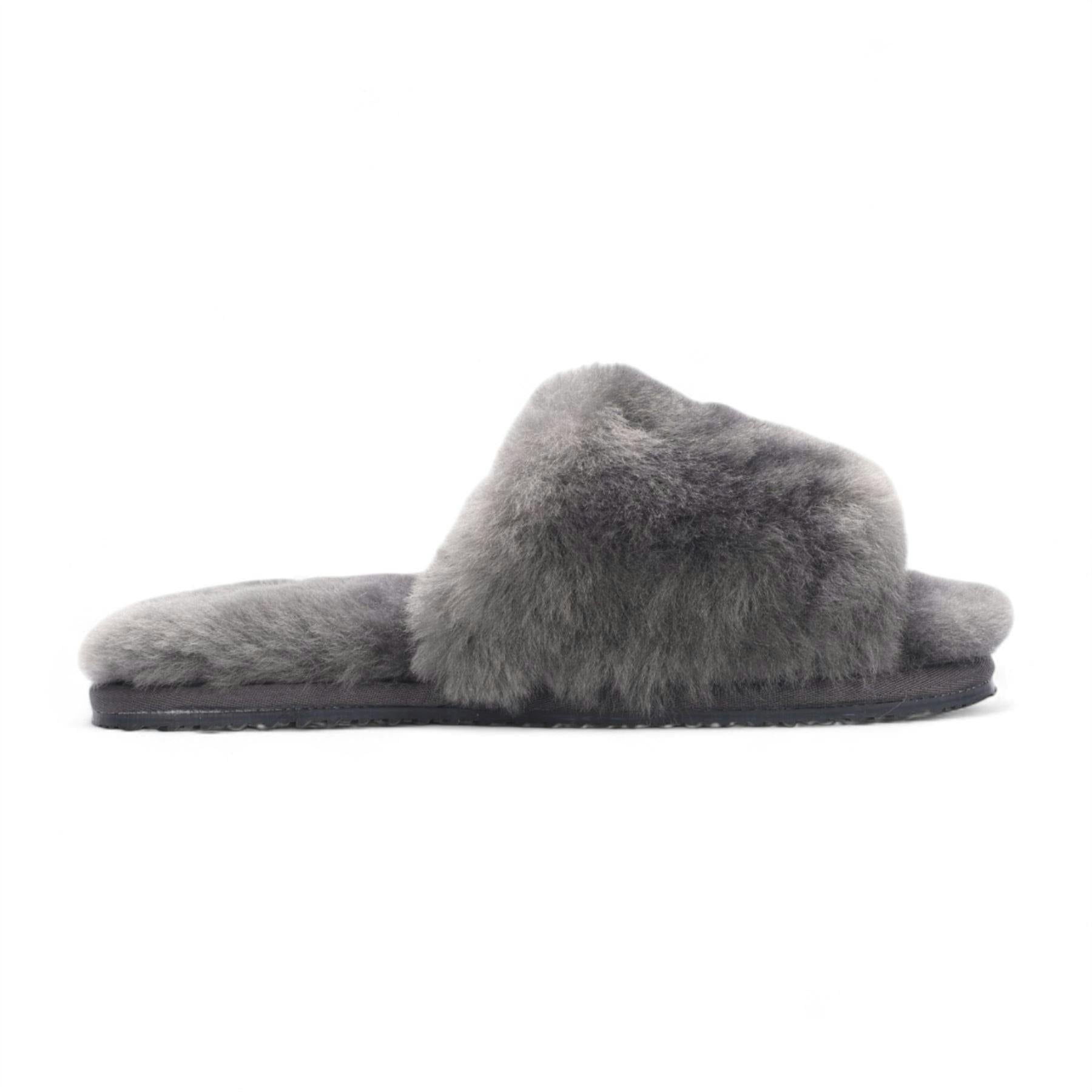 Infinity Leather Women's Grey Sheepskin Slippers Warm Winter Fur Sliders - Nordic - Uk 4 | Eu 37 | Us 6