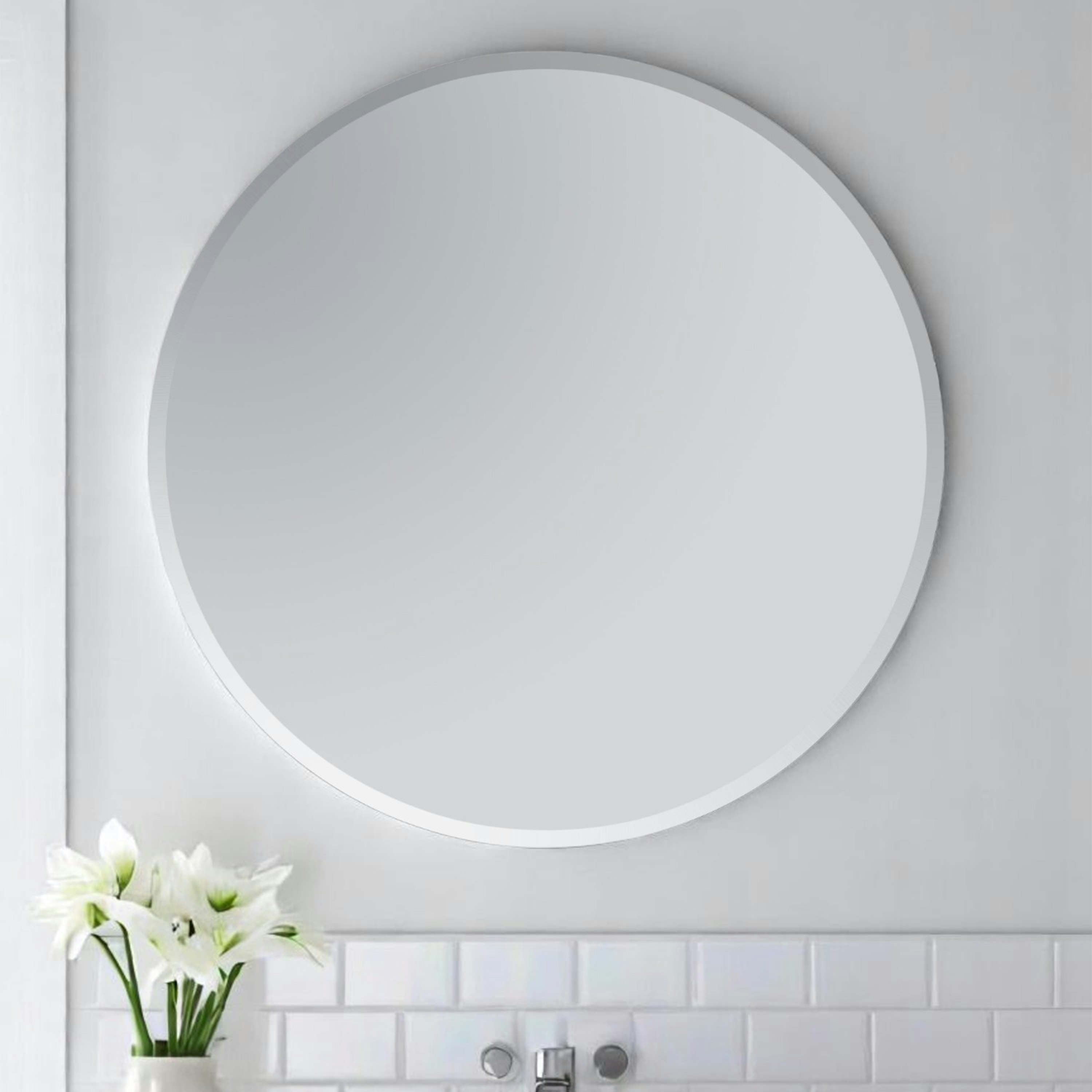 Showerdrape Fitzrovia Round Wall Mounted Frameless Bevelled Edge Bathroom Mirror 60 X 60Cm