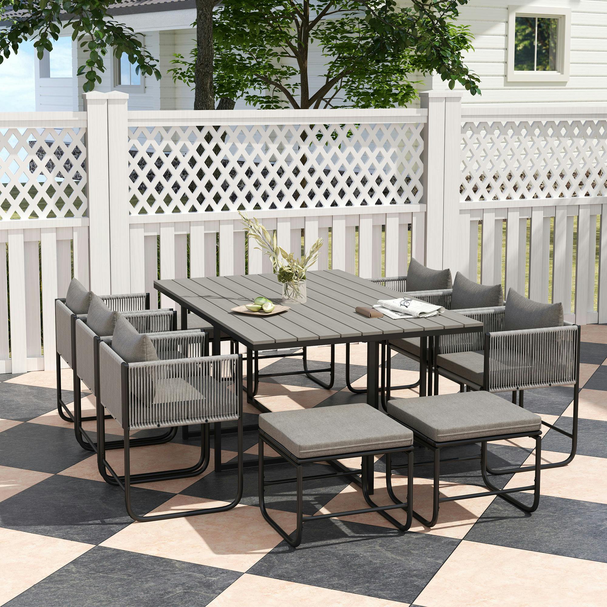 Rackhams Grey Rattan Dining Set, Garden Table & Chair Sets W/ Space-Saving Design