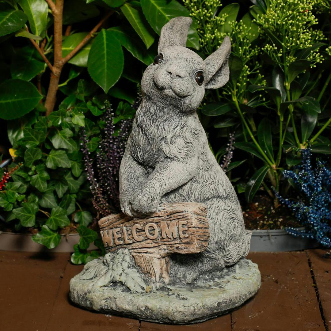 Osn Welcome Bunny Stone Cast Statue Garden Ornament | Cute Rabbit Statue