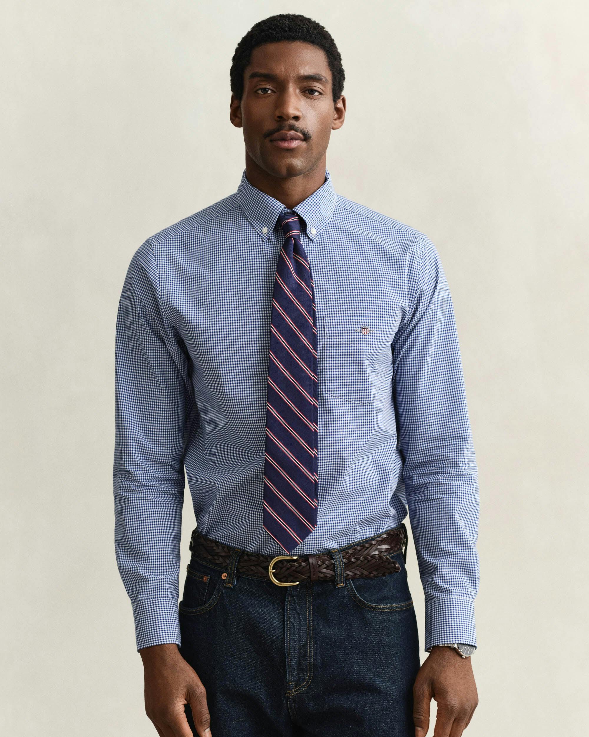 Gant Men's Blue Regular Fit Classic Poplin Gingham Shirt - 436 College - 436 College - L