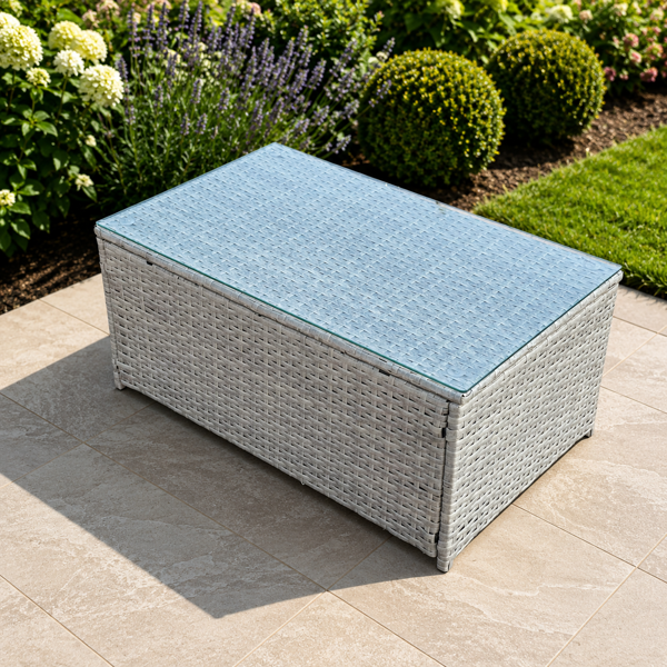 Rackhams Light/Grey Rattan Rectangular Garden Coffee Table - Mixed