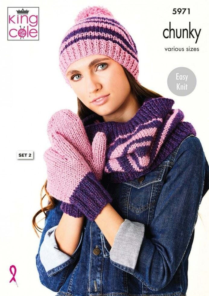 King Cole Ladies Accessories: Hats, Scarf, Cowl & Mittens Knitting Pattern 5971 - Image 5