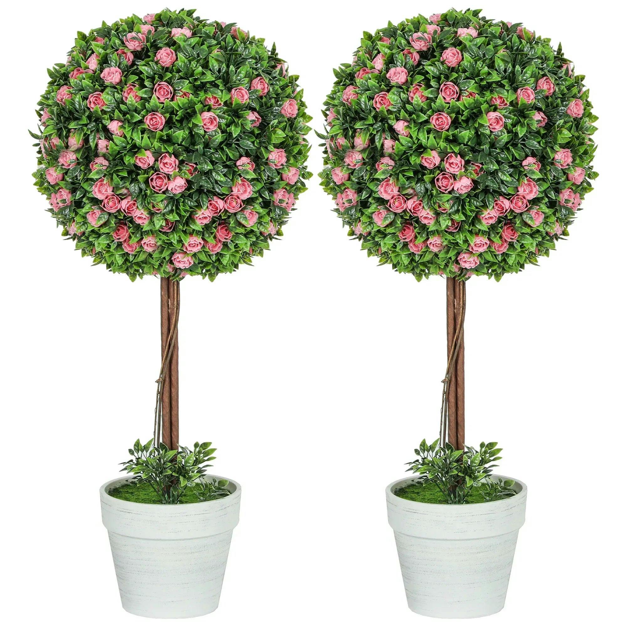 Homcom Unisex Pink Set Of Artificial Plants With Rose Flower In Pot, 60Cm In Size 2 - Image 6