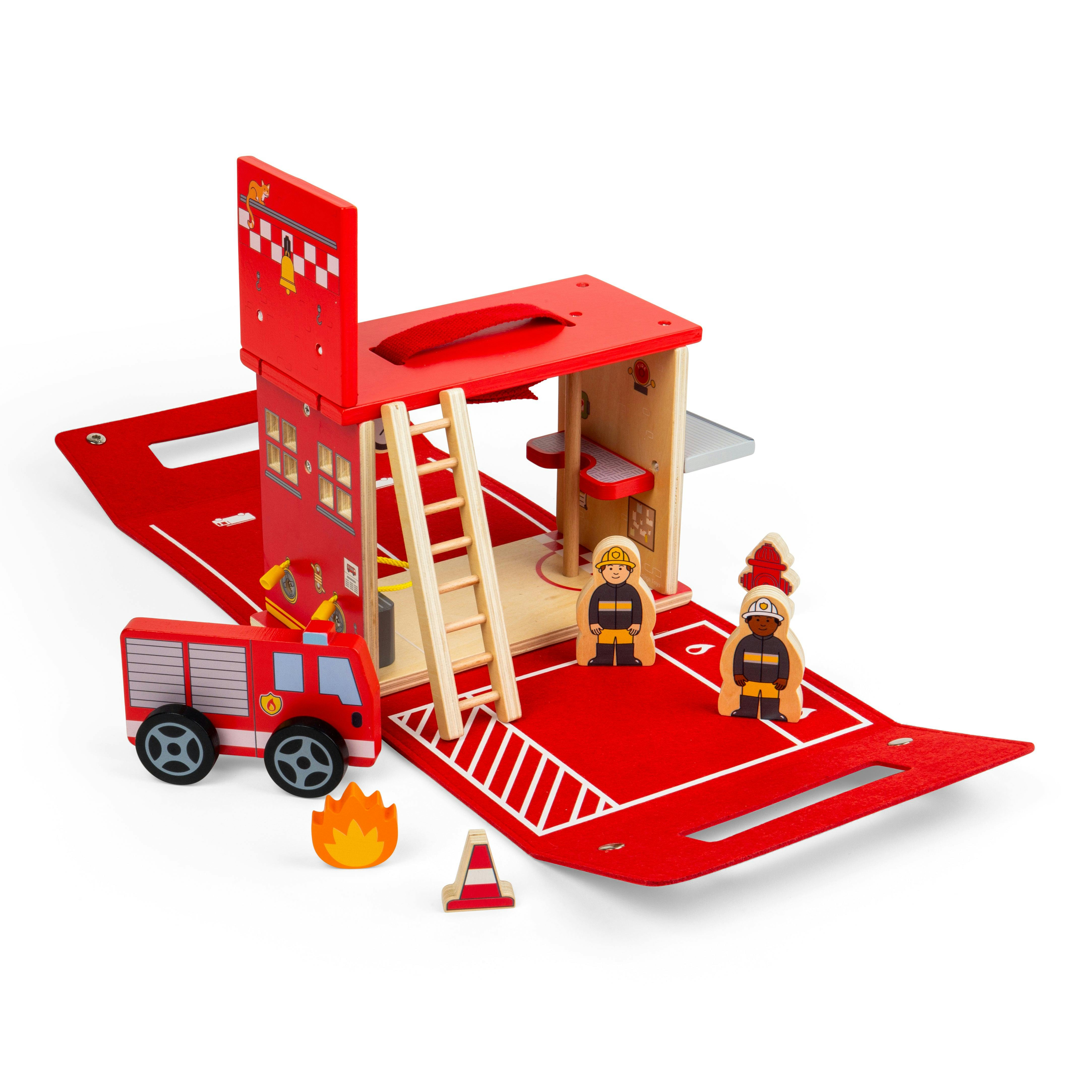 Bigjigs Toys Red Fire Station On The Go