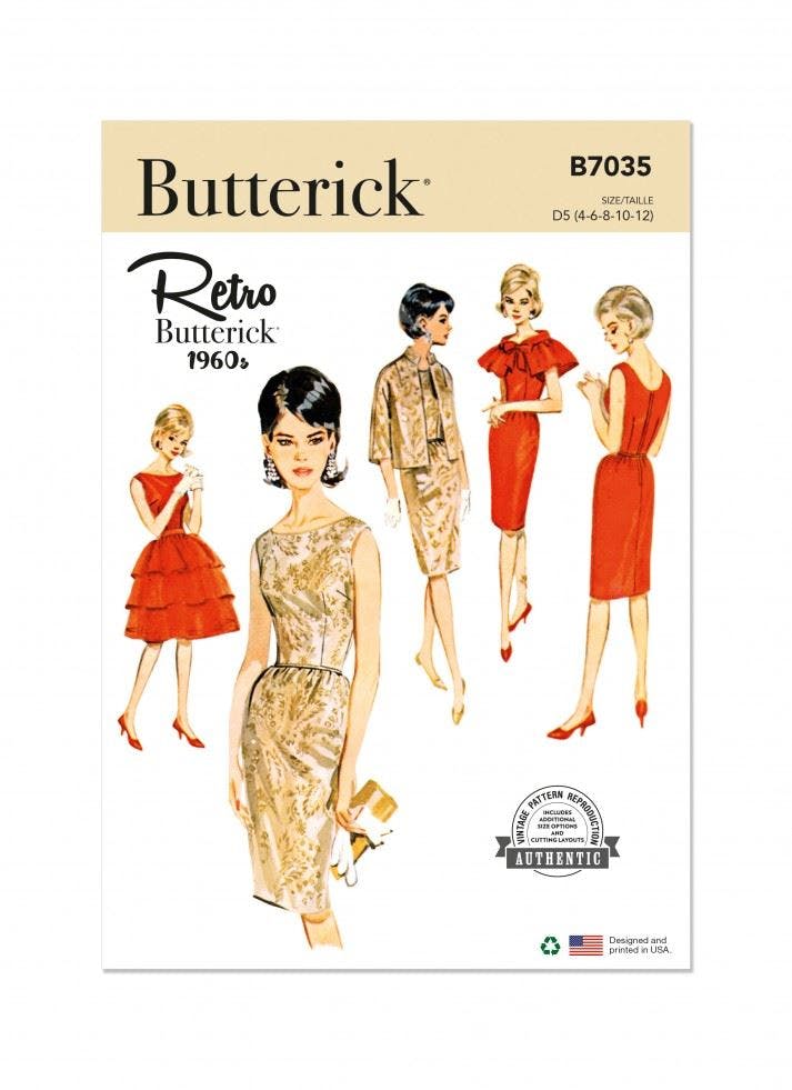 Butterick Women's Sewing Pattern 7035, Dresses, Jackets, Capes, Skirts, Vintage Style For D5 (4-6-8-10-12) - Intermediate - R5 (14-16-18-20-22)